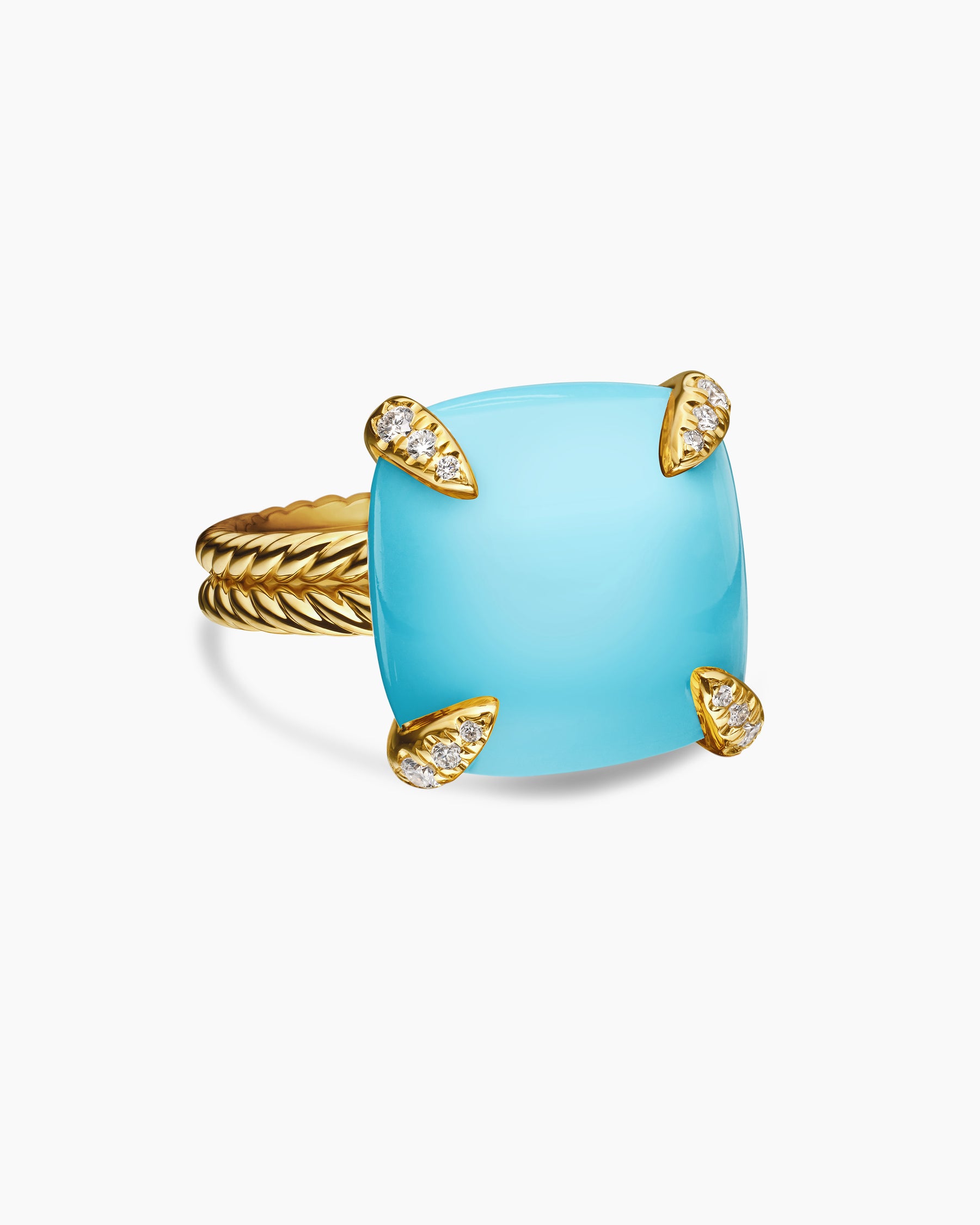 Chatelaine Ring in 18K Yellow Gold with Turquoise and Diamonds, 14mm