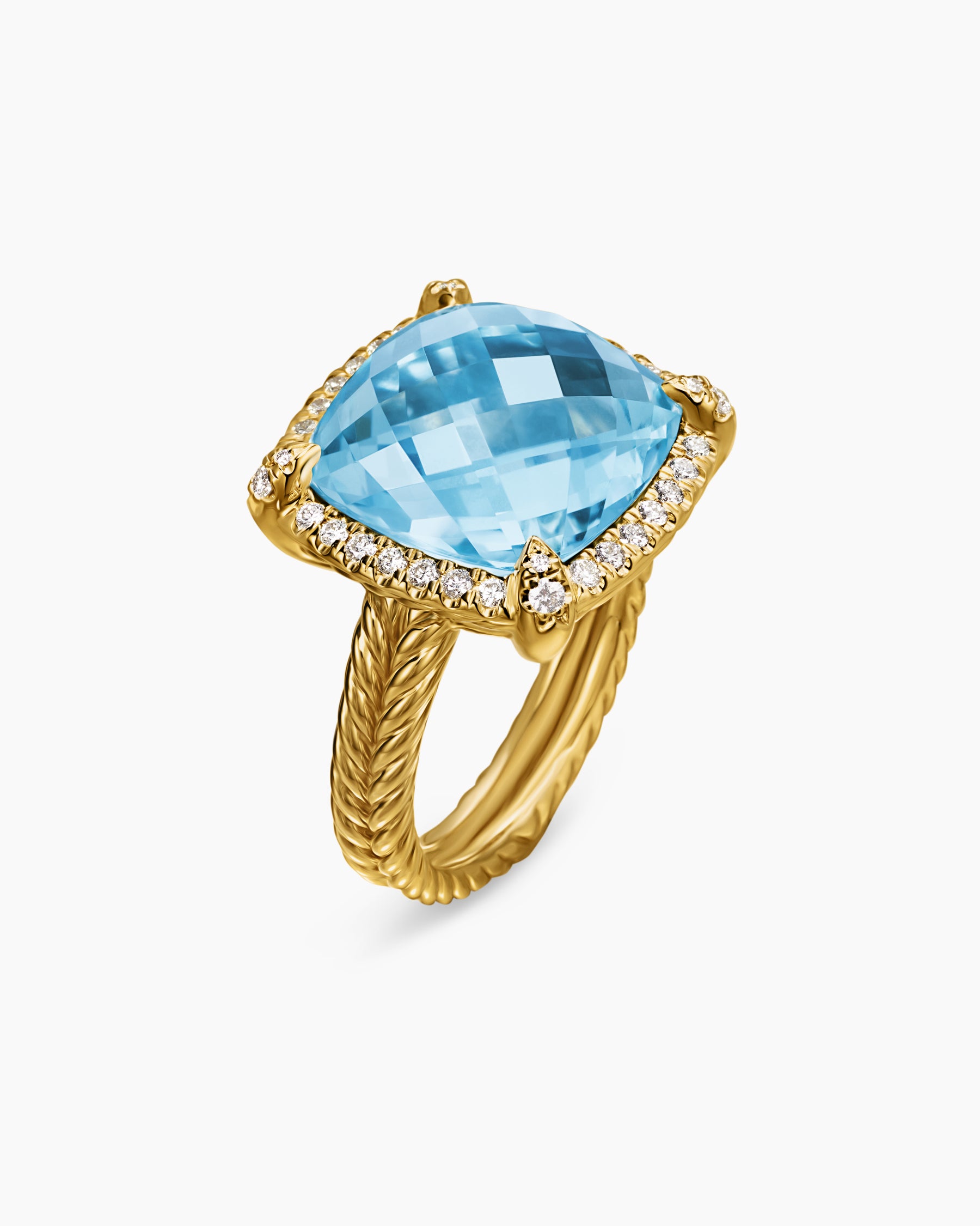 Chatelaine Pavé Bezel Ring in 18K Yellow Gold with Blue Topaz and Diamonds, 14mm - Image 3