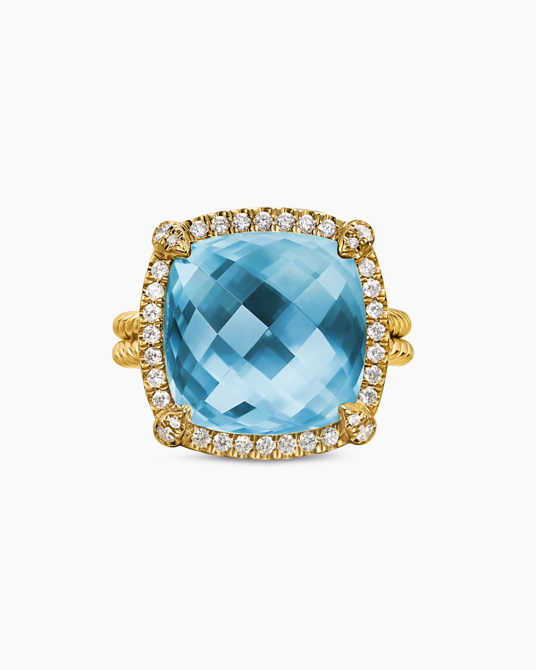 Chatelaine Pavé Bezel Ring in 18K Yellow Gold with Blue Topaz and Diamonds, 14mm - Image 4