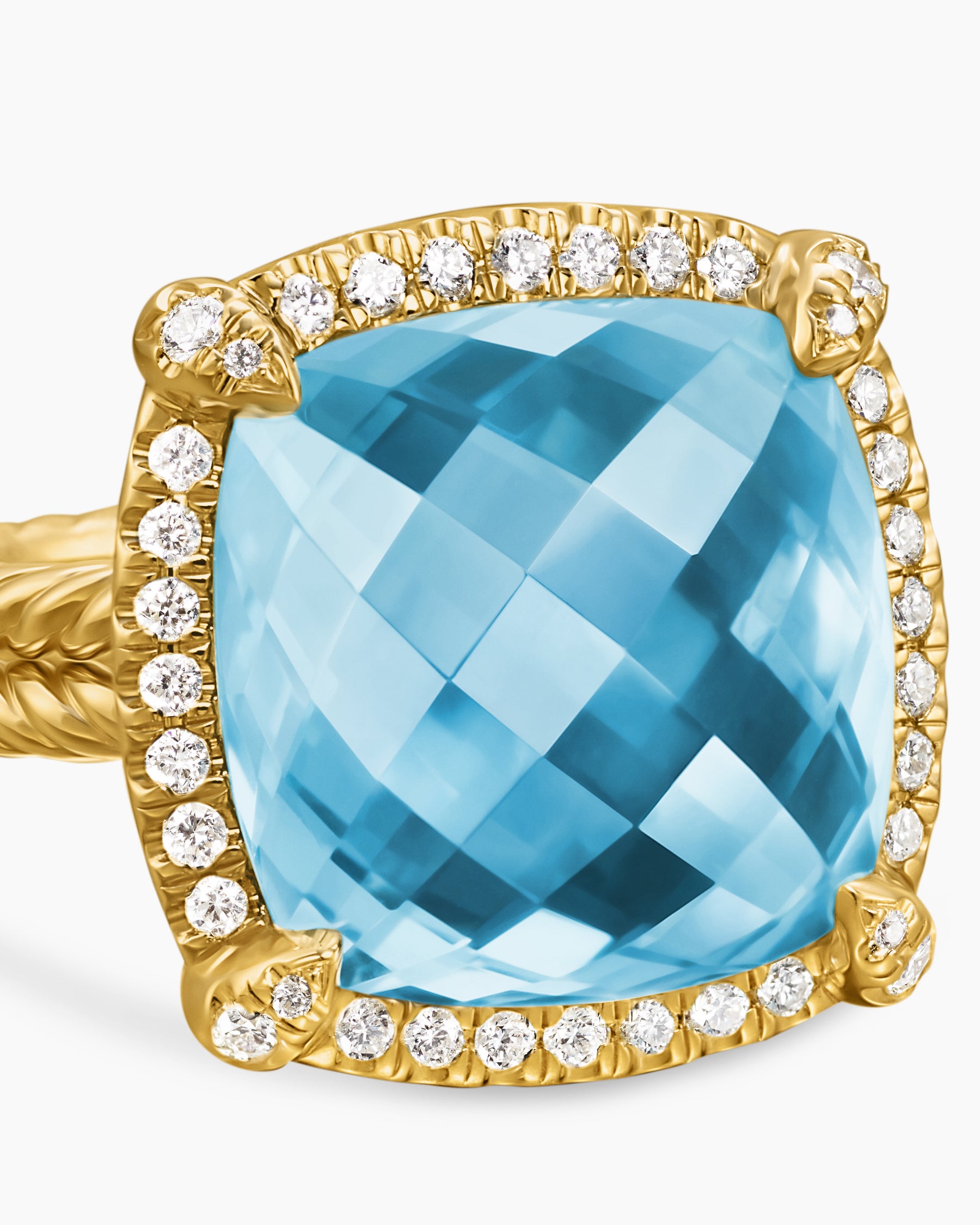 Chatelaine Pavé Bezel Ring in 18K Yellow Gold with Blue Topaz and Diamonds, 14mm - Image 5