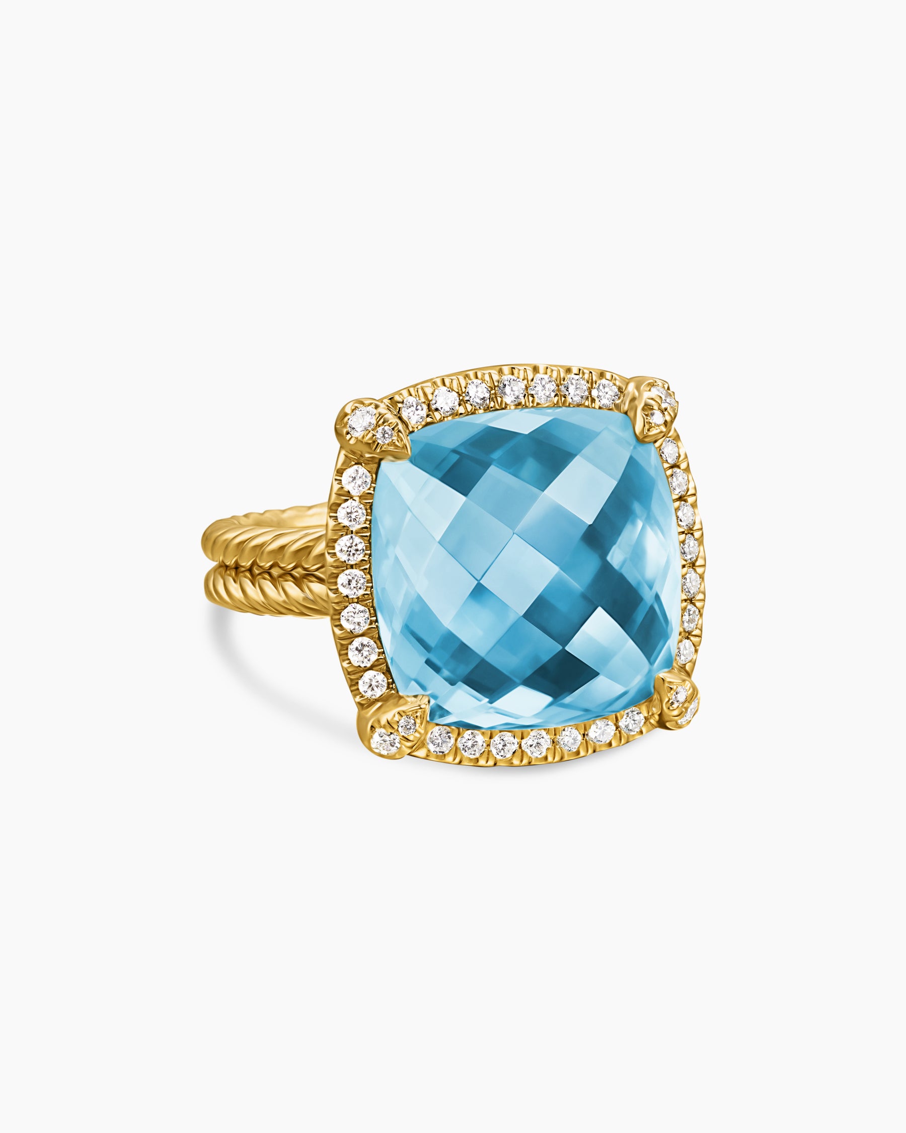 Chatelaine Pavé Bezel Ring in 18K Yellow Gold with Blue Topaz and Diamonds, 14mm