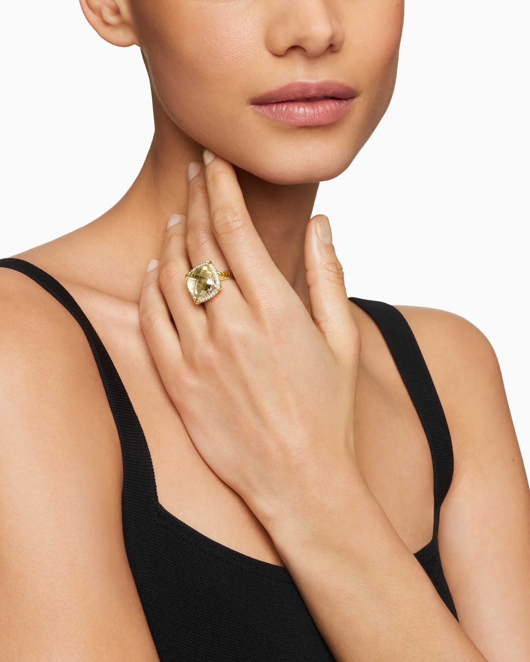 Alternative view of Chatelaine Pavé Bezel Ring in 18K Yellow Gold with Champagne Citrine and Diamonds, 14mm