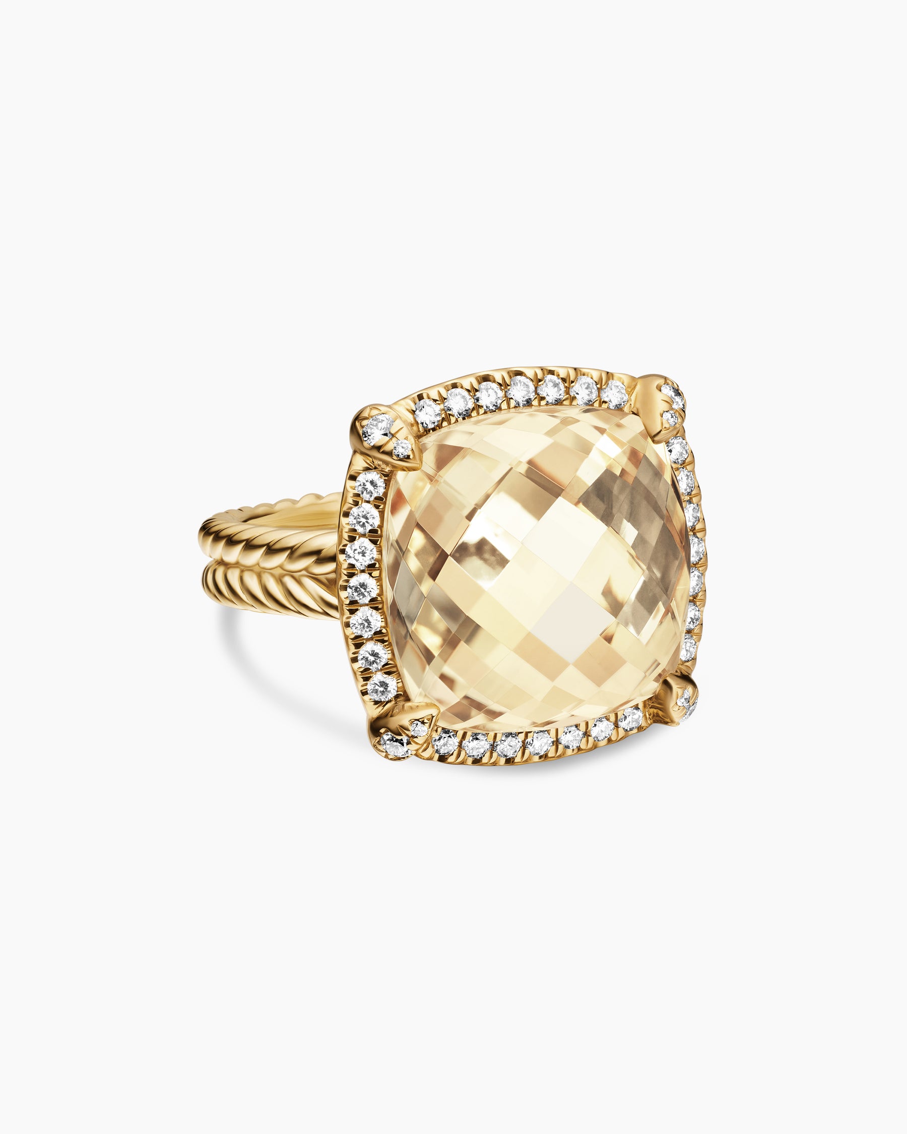 Chatelaine Pavé Bezel Ring in 18K Yellow Gold with Champagne Citrine and Diamonds, 14mm