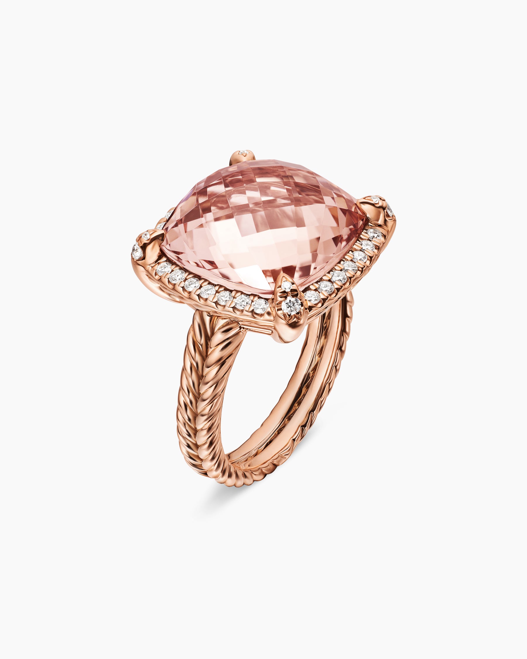 Chatelaine Pavé Bezel Ring in 18K Rose Gold with Morganite and Diamonds, 14mm - Image 3