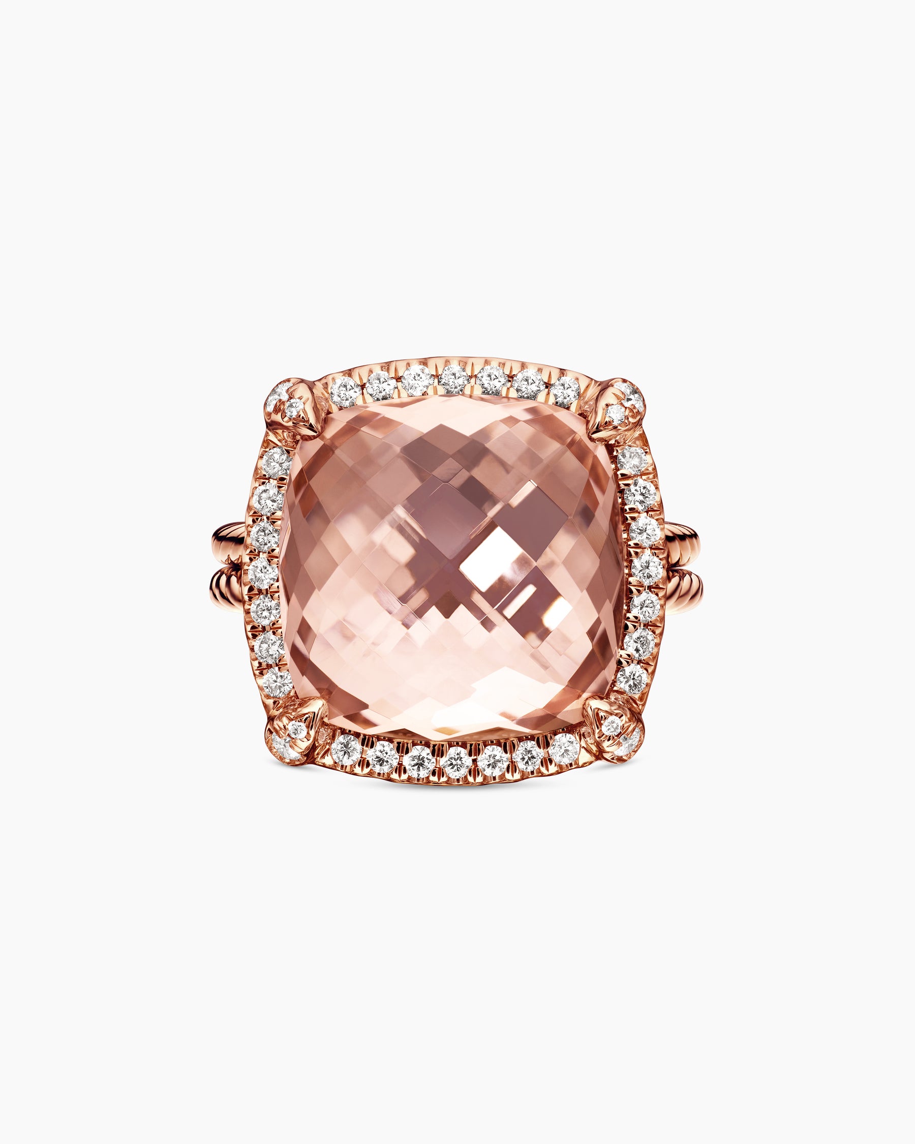 Chatelaine Pavé Bezel Ring in 18K Rose Gold with Morganite and Diamonds, 14mm - Image 4