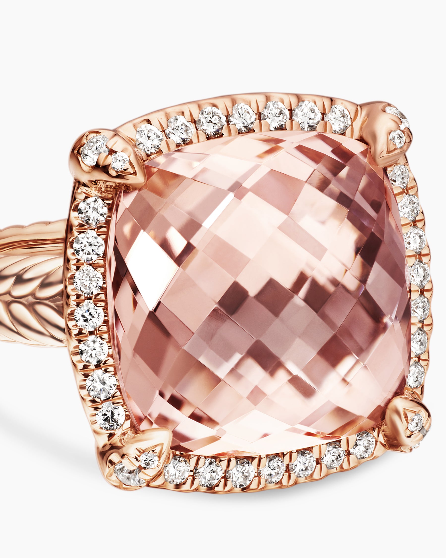Chatelaine Pavé Bezel Ring in 18K Rose Gold with Morganite and Diamonds, 14mm - Image 5