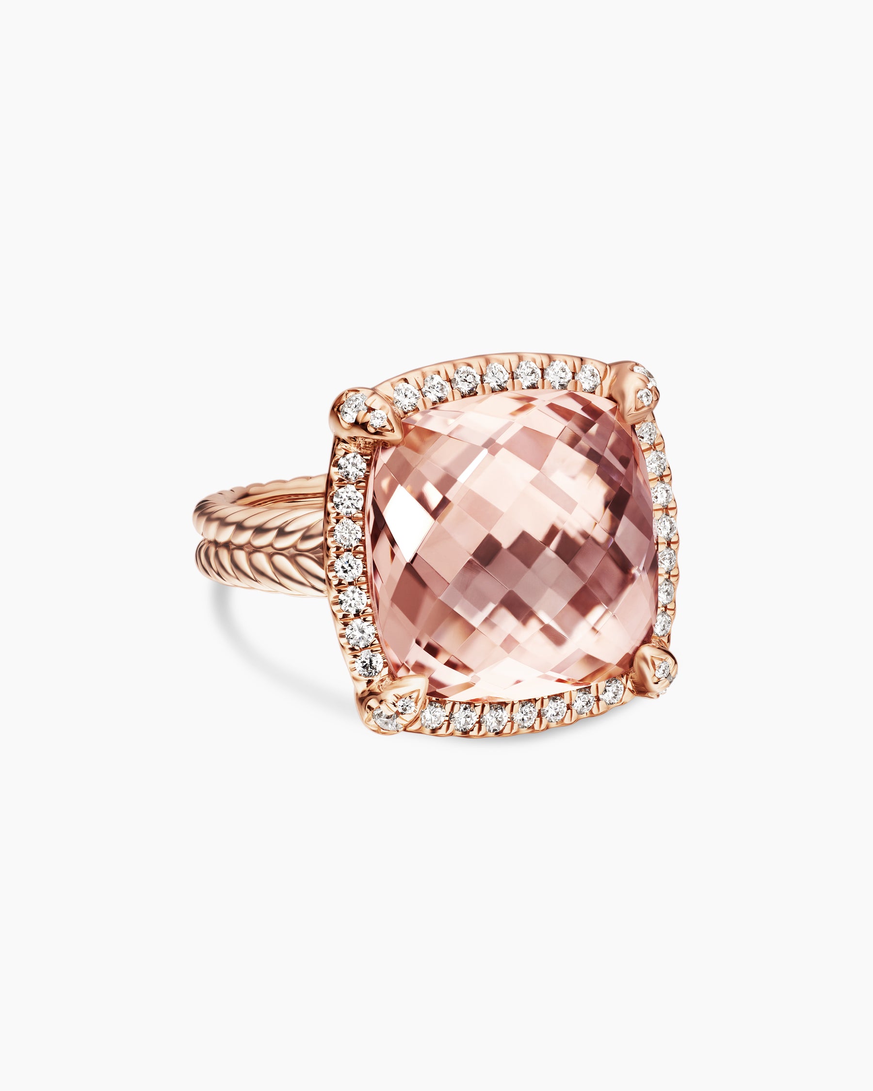 Chatelaine Pavé Bezel Ring in 18K Rose Gold with Morganite and Diamonds, 14mm