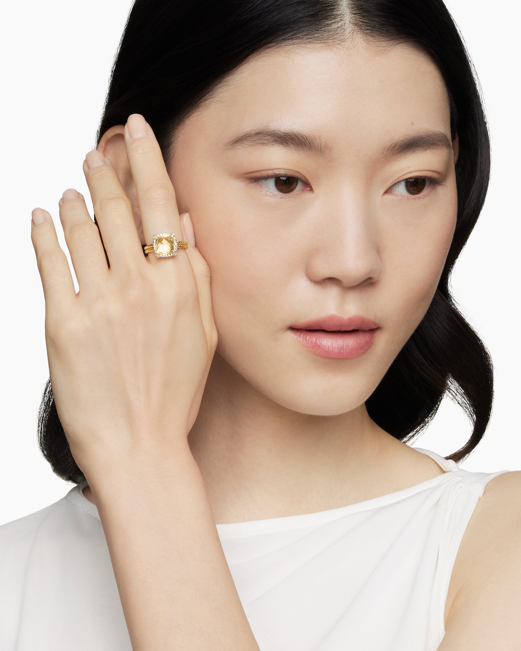 Alternative view of Chatelaine Pavé Bezel Ring in 18K Yellow Gold with Champagne Citrine and Diamonds, 9mm
