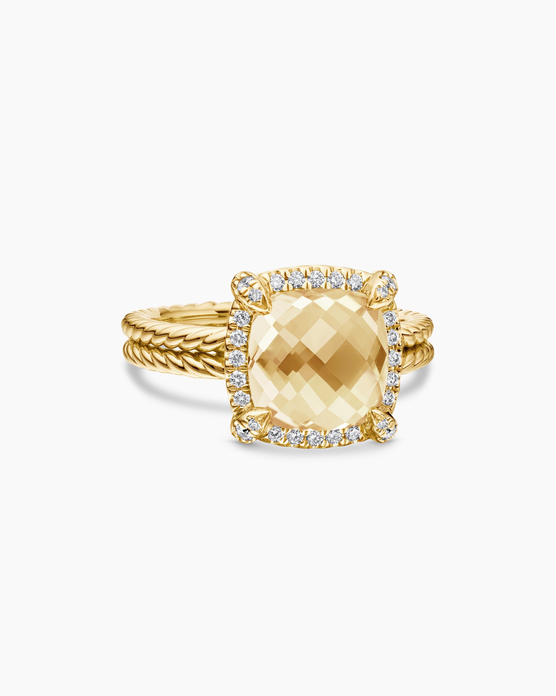 Chatelaine Pavé Bezel Ring in 18K Yellow Gold with Champagne Citrine and Diamonds, 9mm