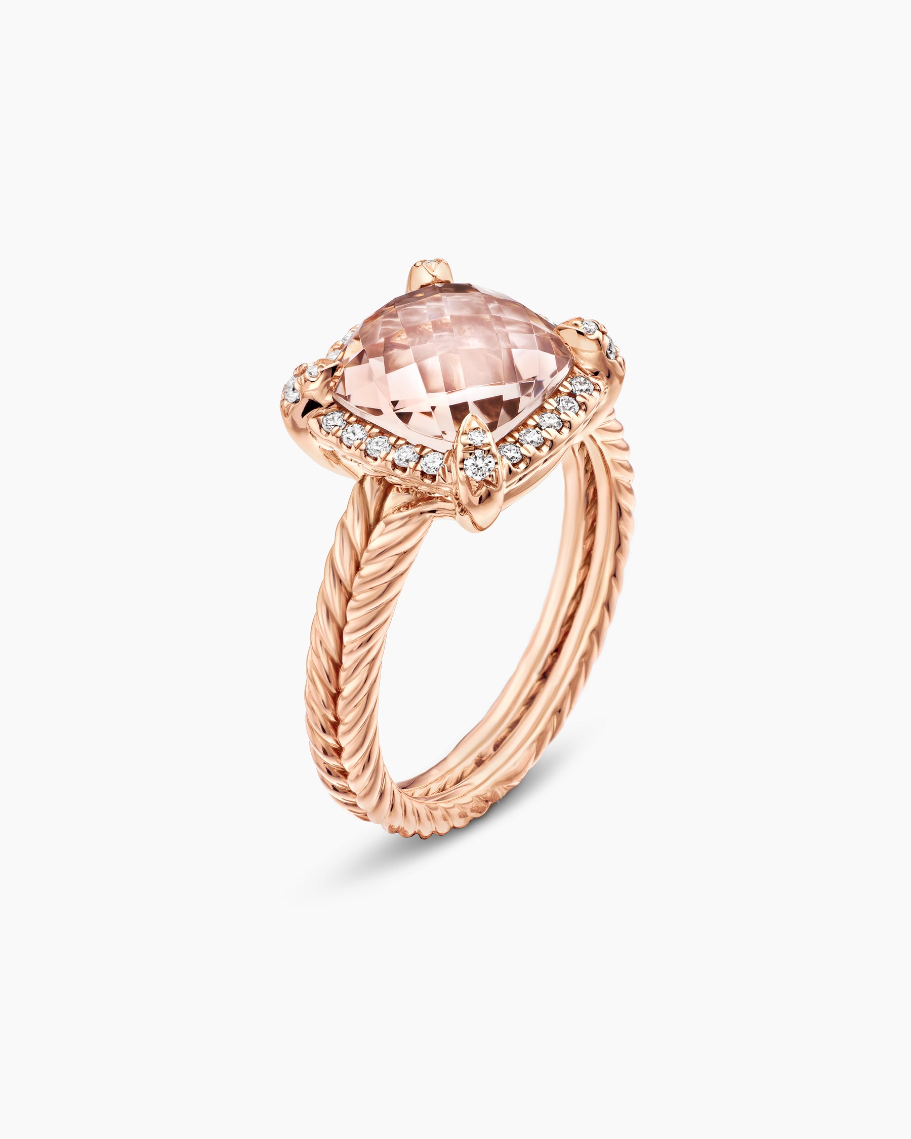 Chatelaine Pavé Bezel Ring in 18K Rose Gold with Morganite and Diamonds, 9mm - Image 3