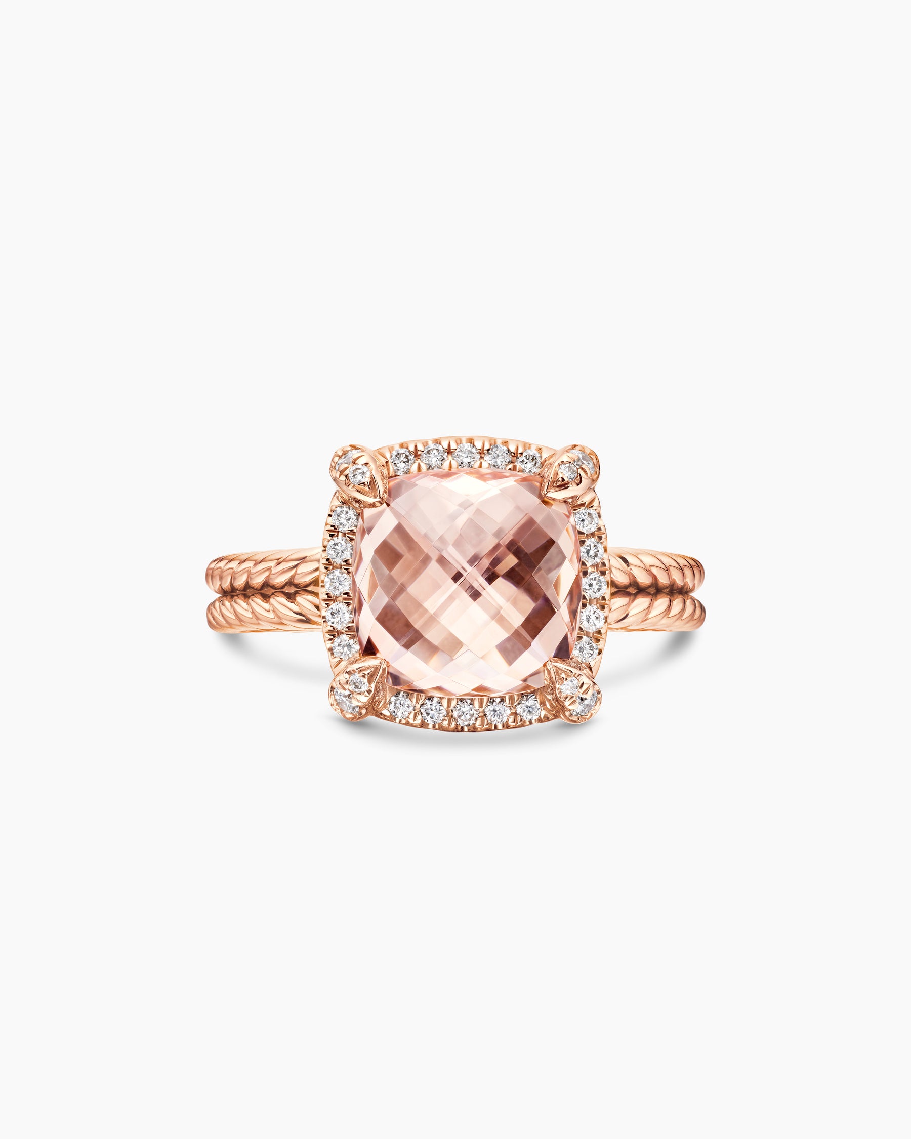 Chatelaine Pavé Bezel Ring in 18K Rose Gold with Morganite and Diamonds, 9mm - Image 4