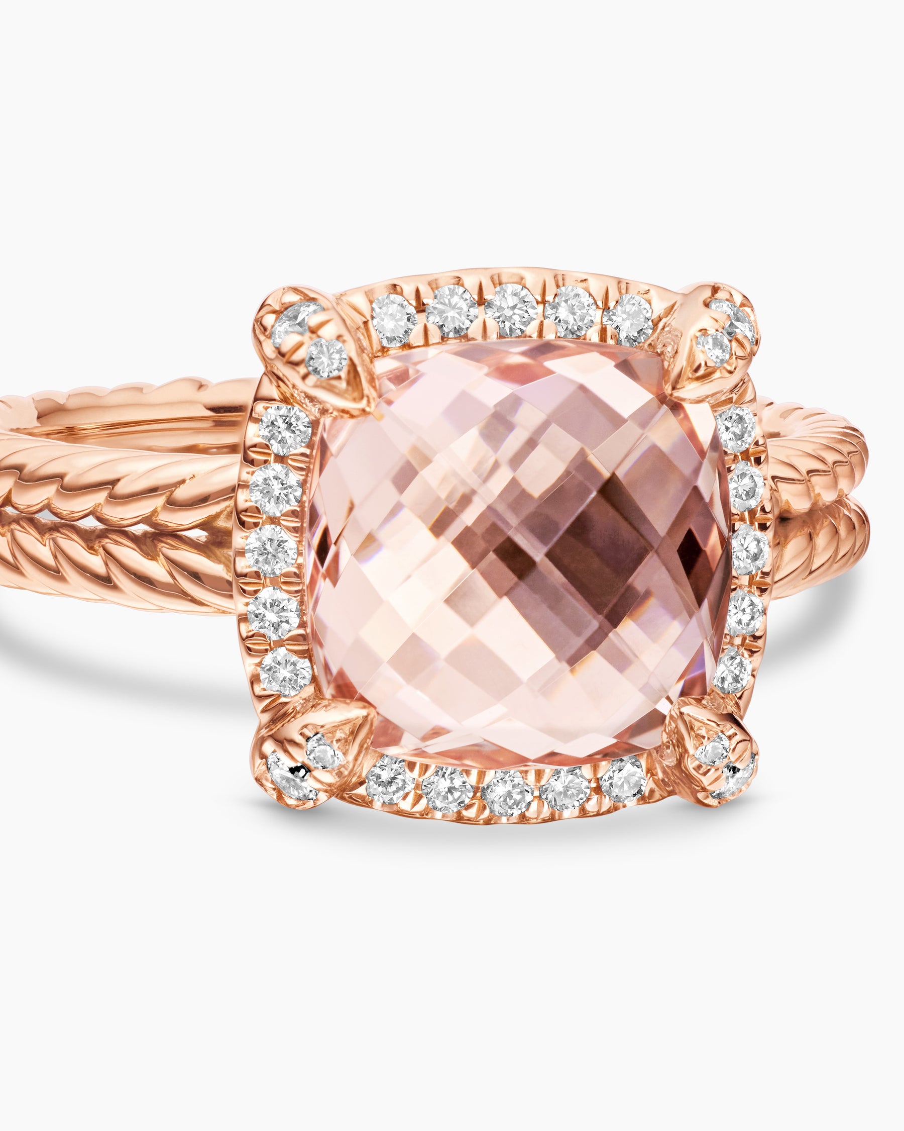 Chatelaine Pavé Bezel Ring in 18K Rose Gold with Morganite and Diamonds, 9mm - Image 5