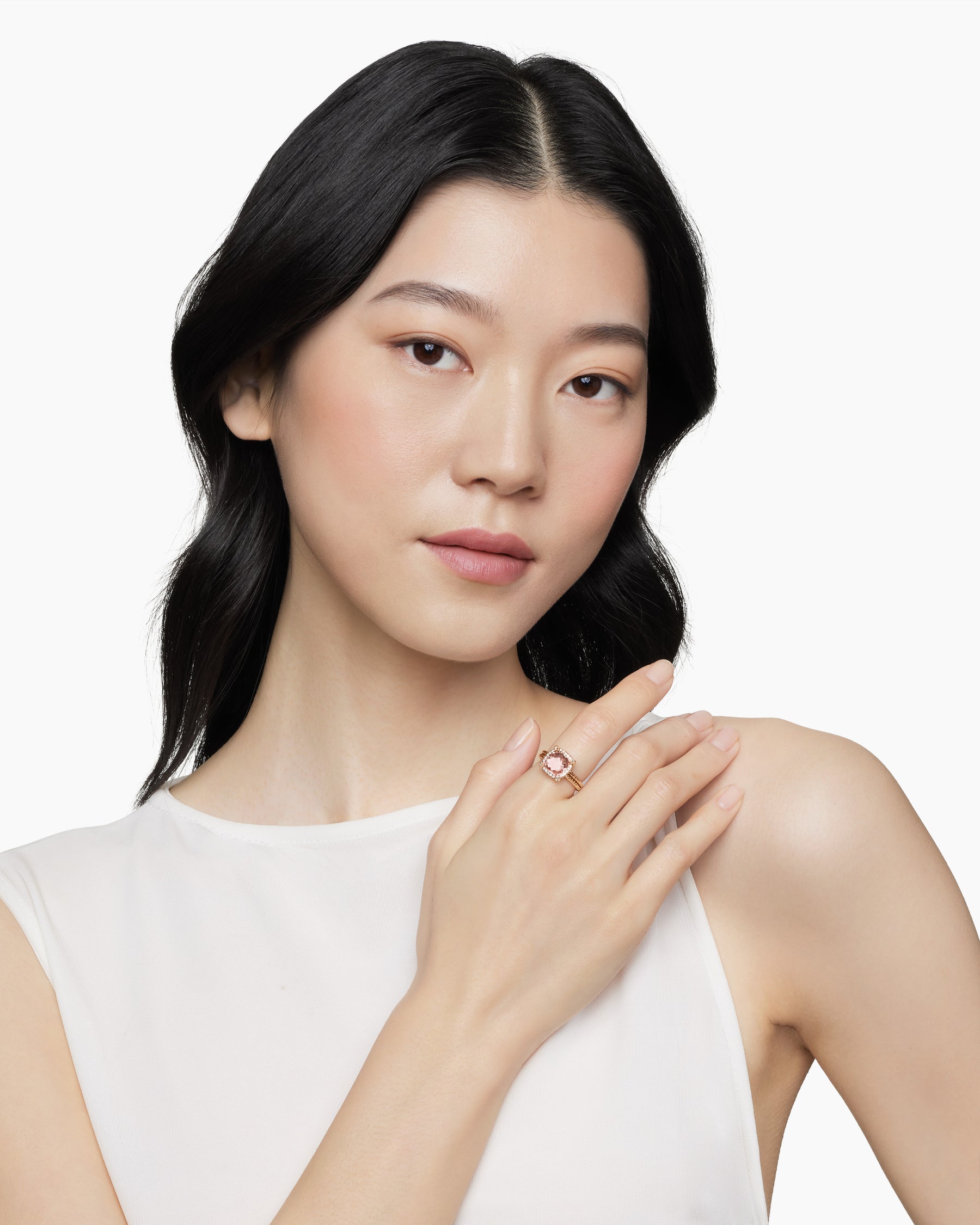 Alternative view of Chatelaine Pavé Bezel Ring in 18K Rose Gold with Morganite and Diamonds, 9mm