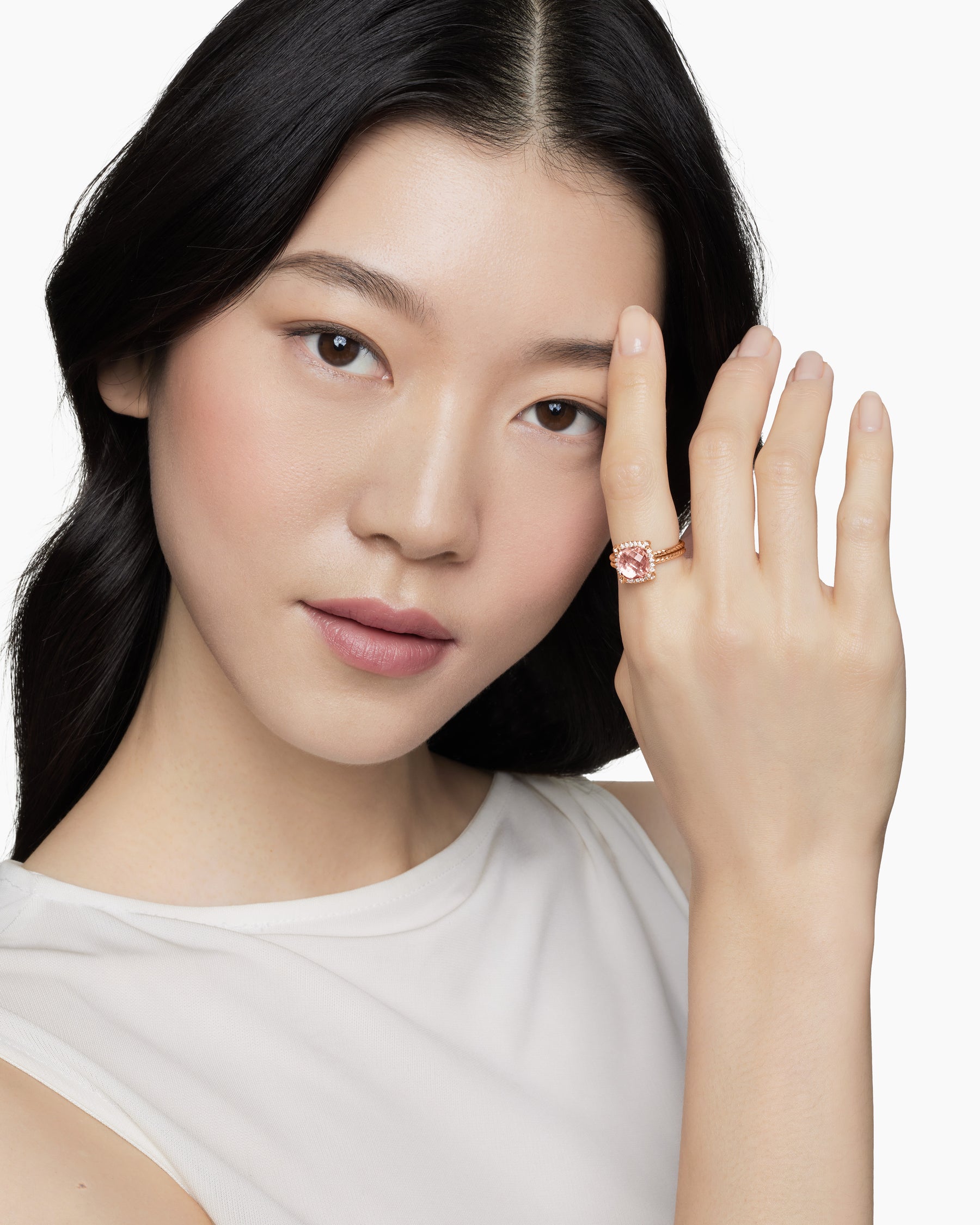 Chatelaine Pavé Bezel Ring in 18K Rose Gold with Morganite and Diamonds, 9mm - Image 7