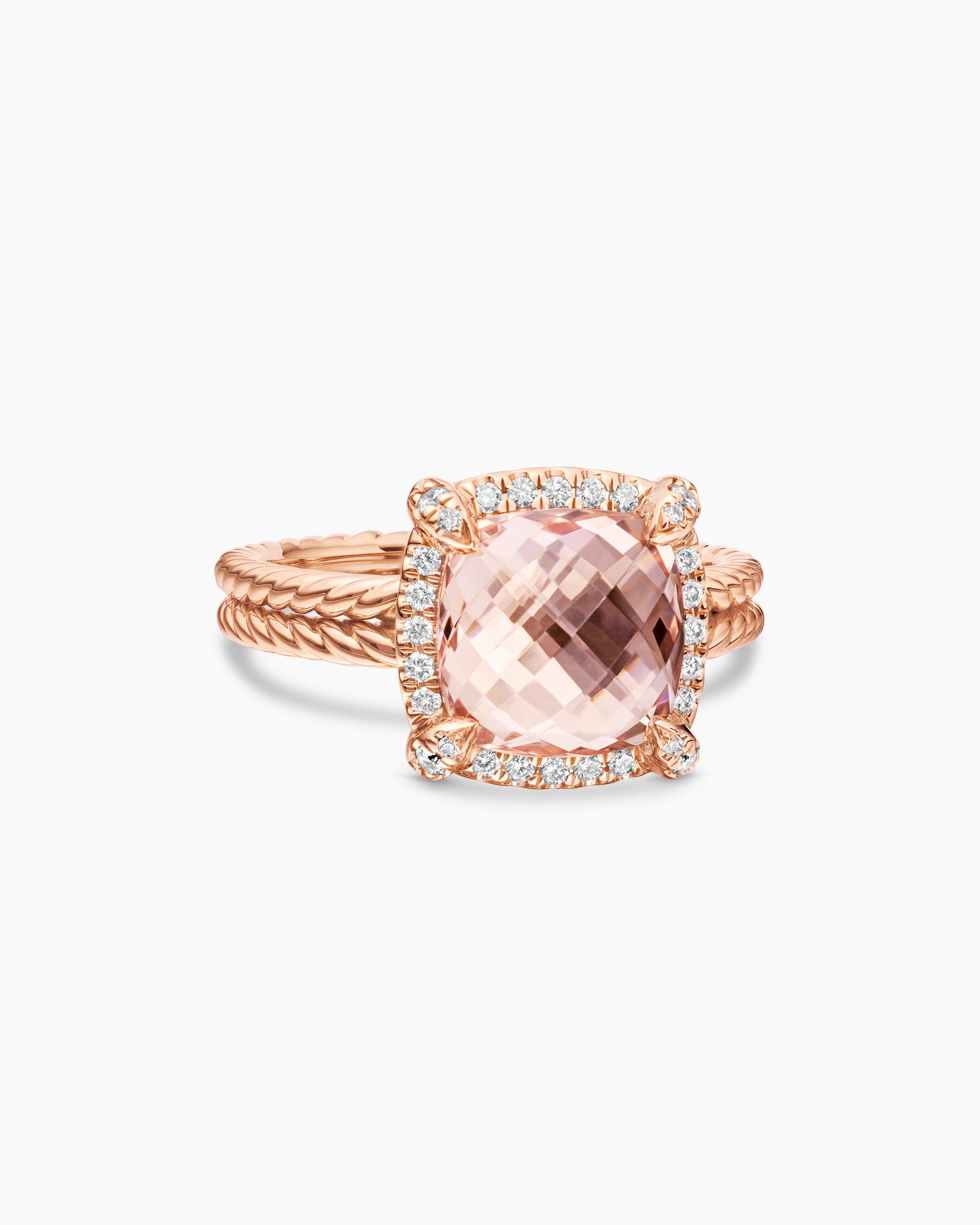 Chatelaine Pavé Bezel Ring in 18K Rose Gold with Morganite and Diamonds, 9mm
