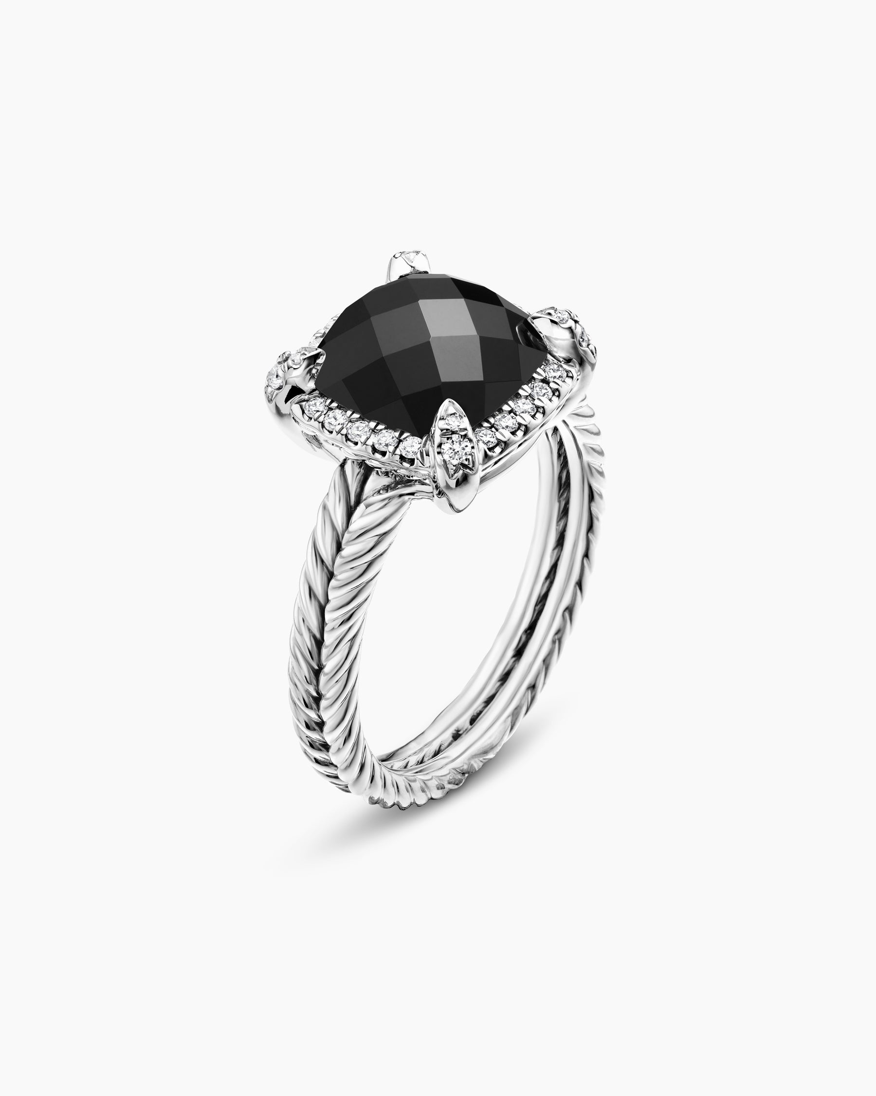 Chatelaine Pavé Bezel Ring in Sterling Silver with Black Onyx and Diamonds, 9mm - Image 3