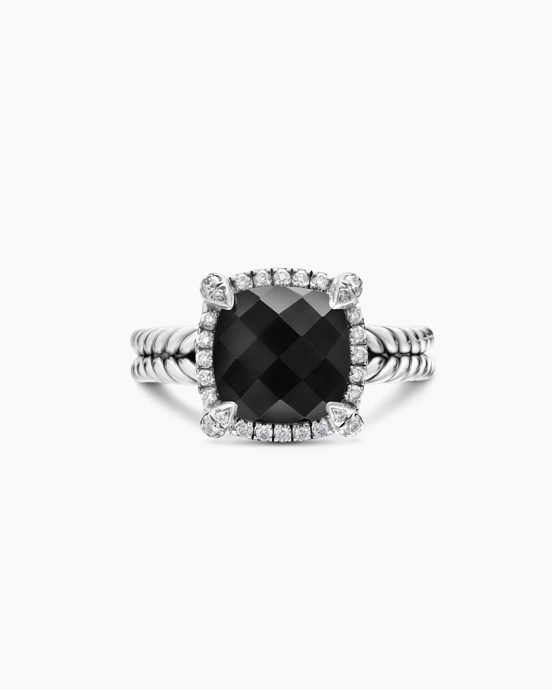 Chatelaine Pavé Bezel Ring in Sterling Silver with Black Onyx and Diamonds, 9mm - Image 4