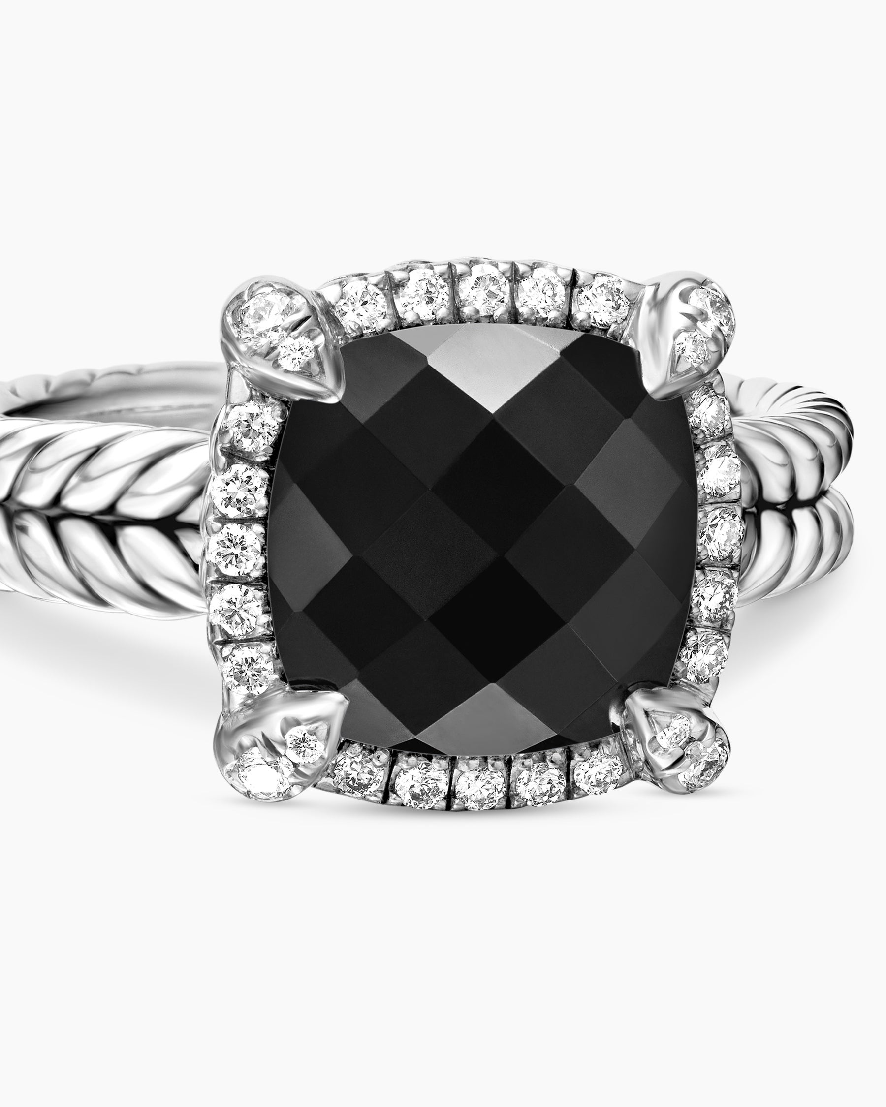 Chatelaine Pavé Bezel Ring in Sterling Silver with Black Onyx and Diamonds, 9mm - Image 5