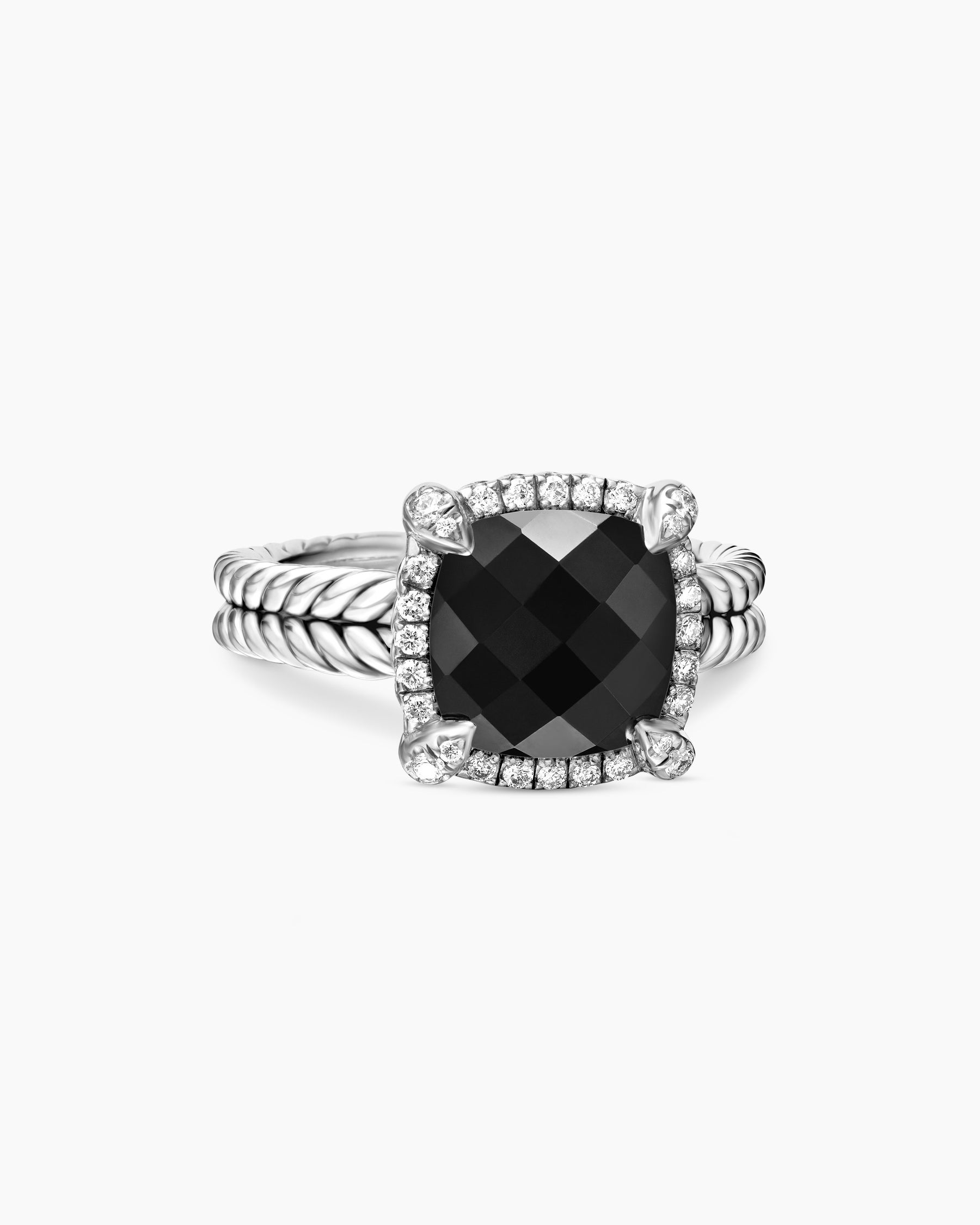 Chatelaine Pavé Bezel Ring in Sterling Silver with Black Onyx and Diamonds, 9mm