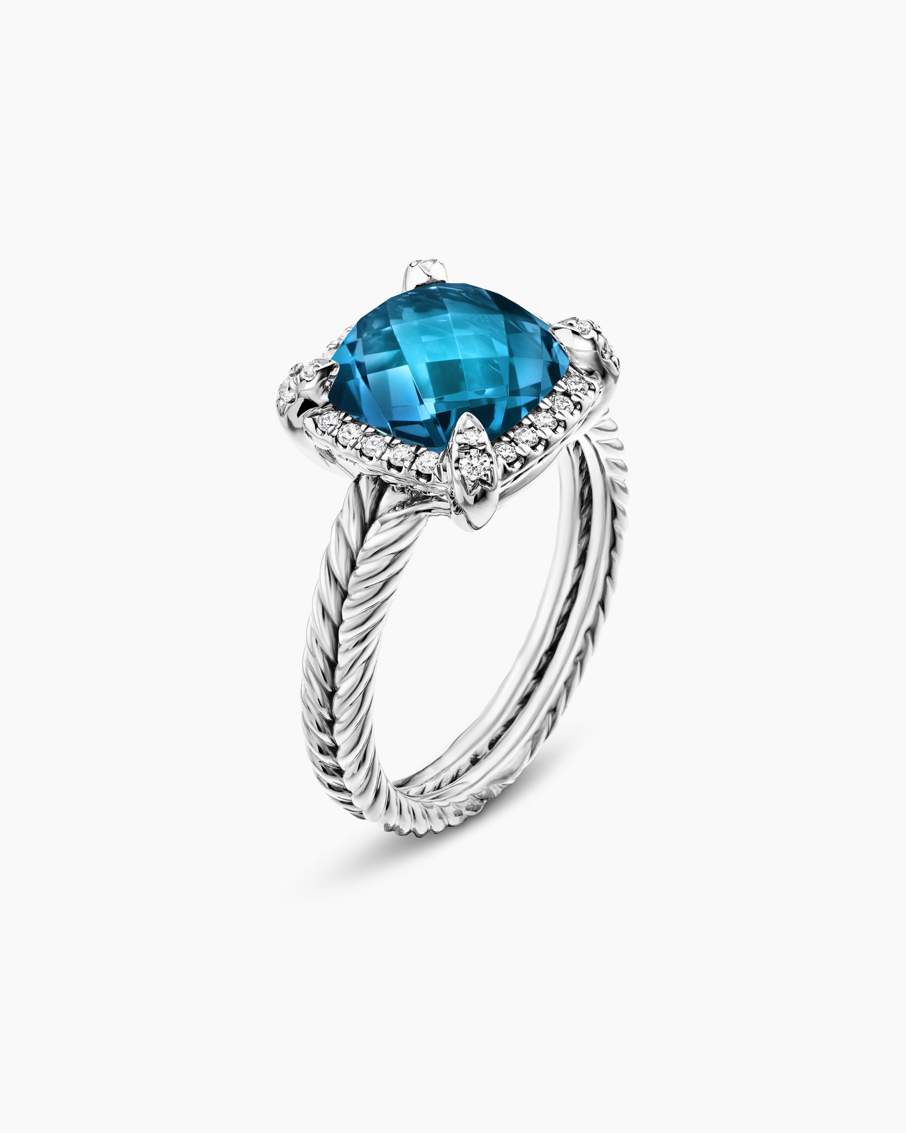 Chatelaine Pavé Bezel Ring in Sterling Silver with Hampton Blue Topaz and Diamonds, 9mm - Image 3