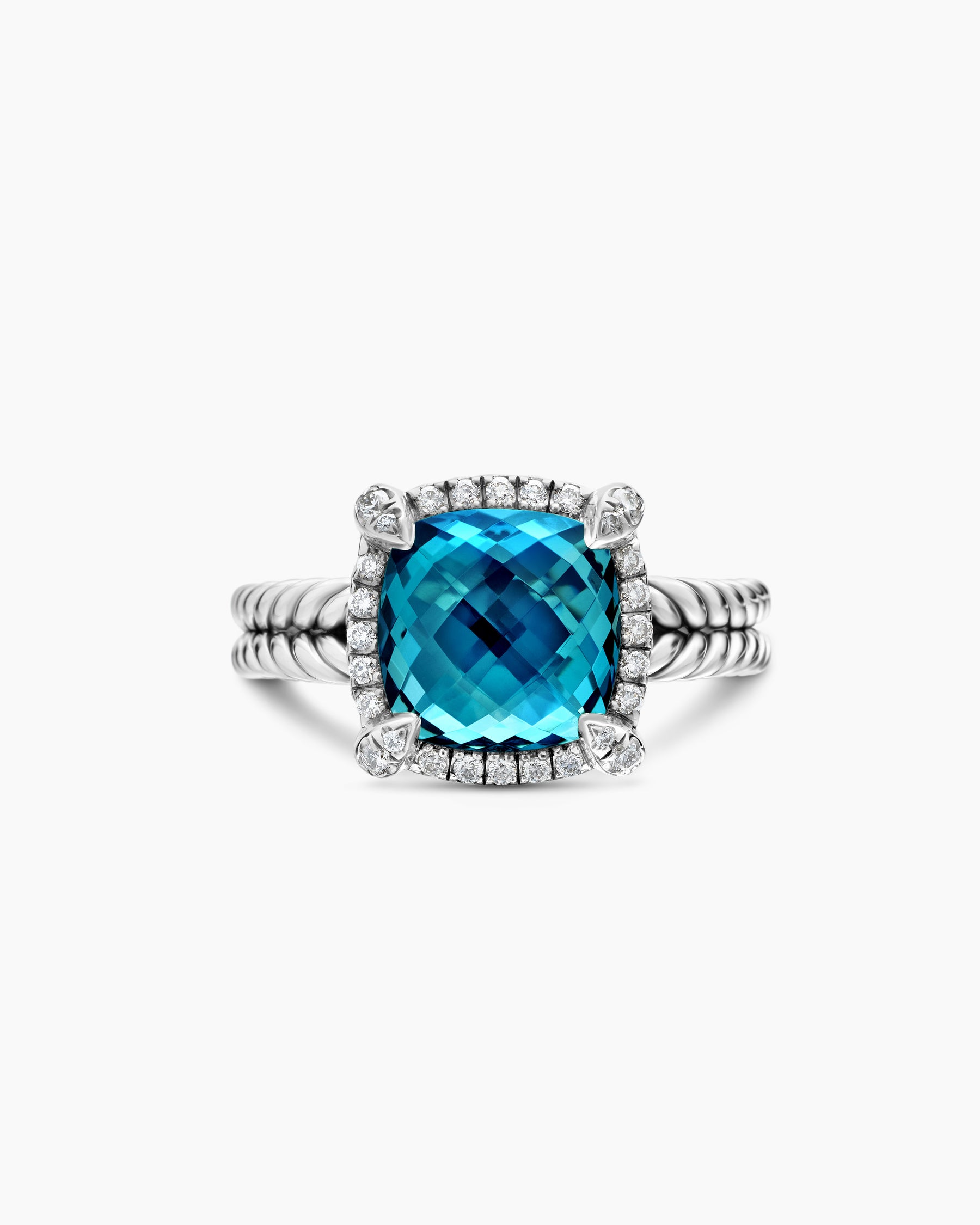 Chatelaine Pavé Bezel Ring in Sterling Silver with Hampton Blue Topaz and Diamonds, 9mm - Image 4