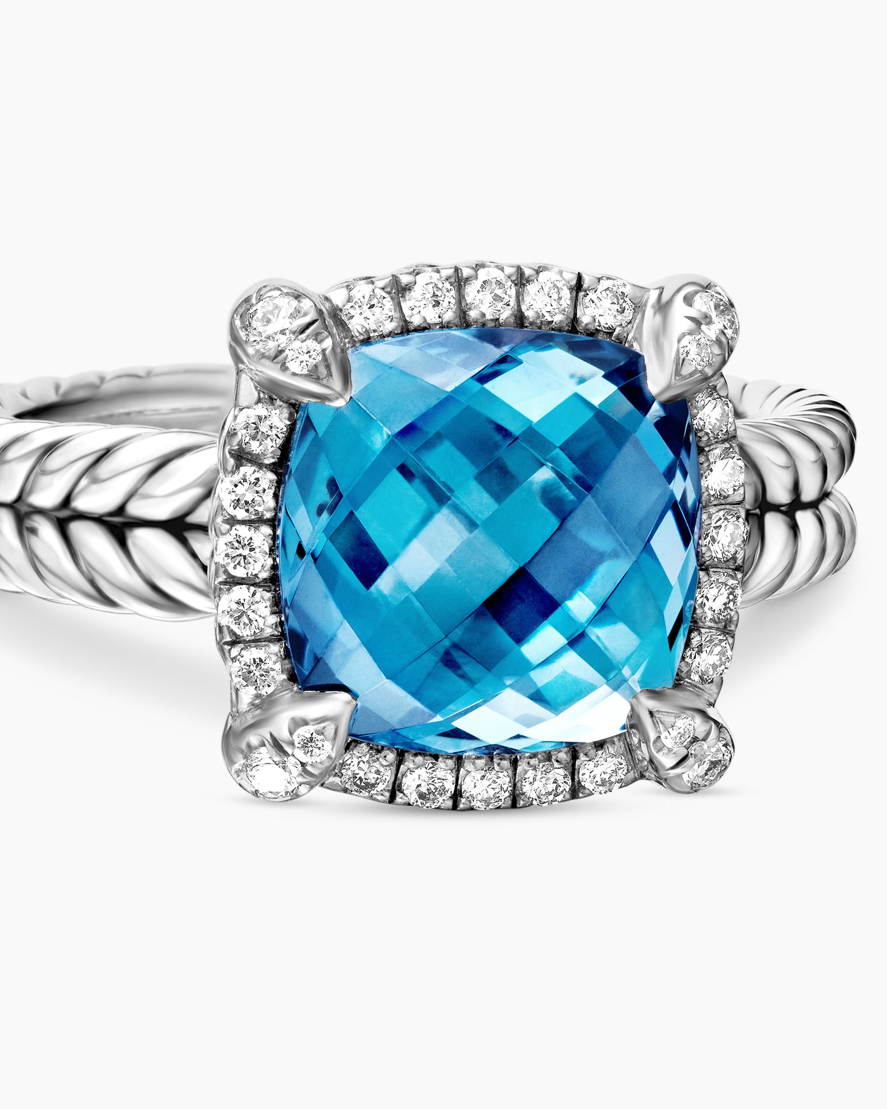 Chatelaine Pavé Bezel Ring in Sterling Silver with Hampton Blue Topaz and Diamonds, 9mm - Image 5