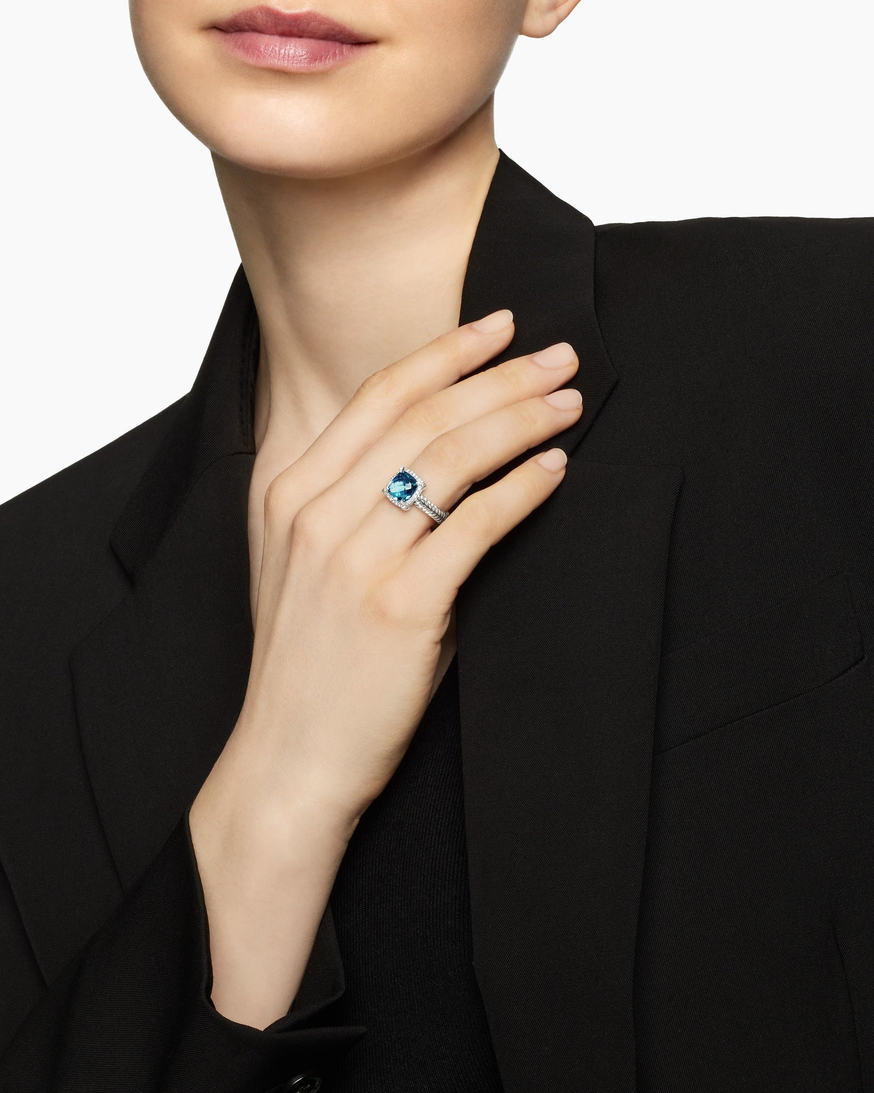 Chatelaine Pavé Bezel Ring in Sterling Silver with Hampton Blue Topaz and Diamonds, 9mm - Image 7