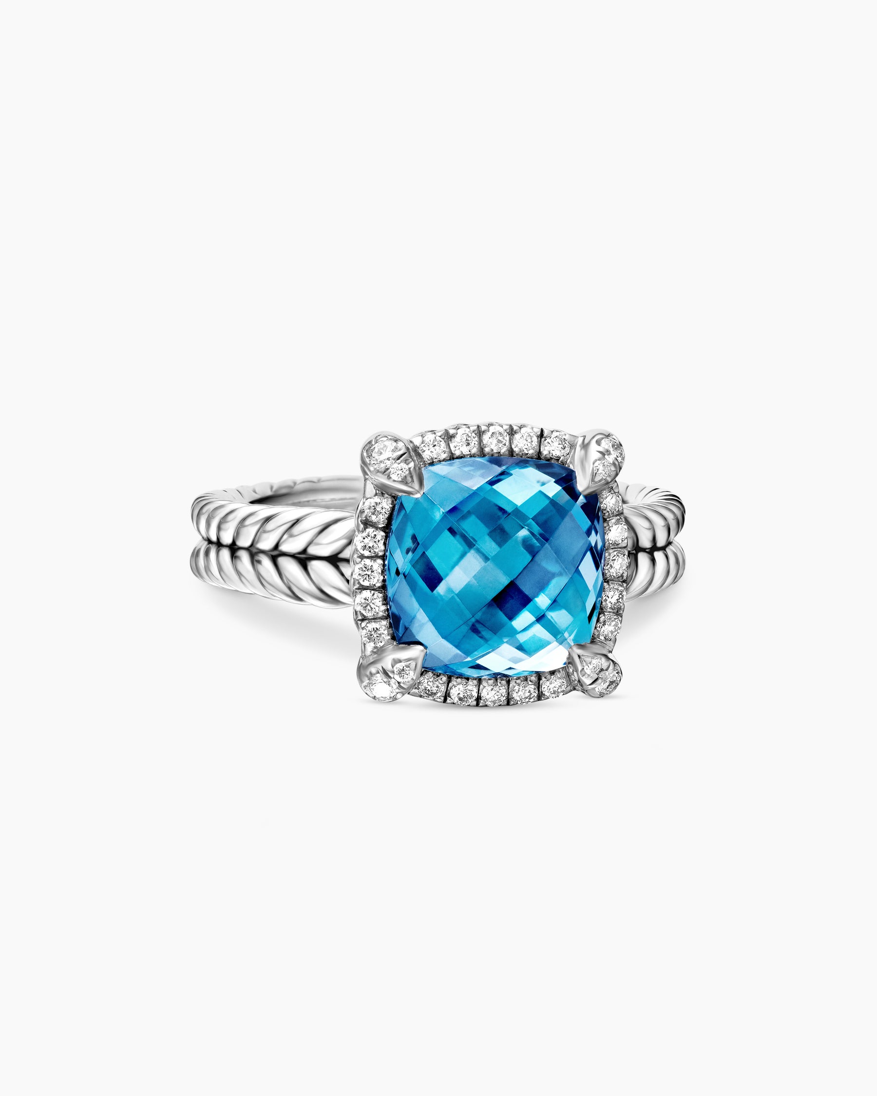 Chatelaine Pavé Bezel Ring in Sterling Silver with Hampton Blue Topaz and Diamonds, 9mm