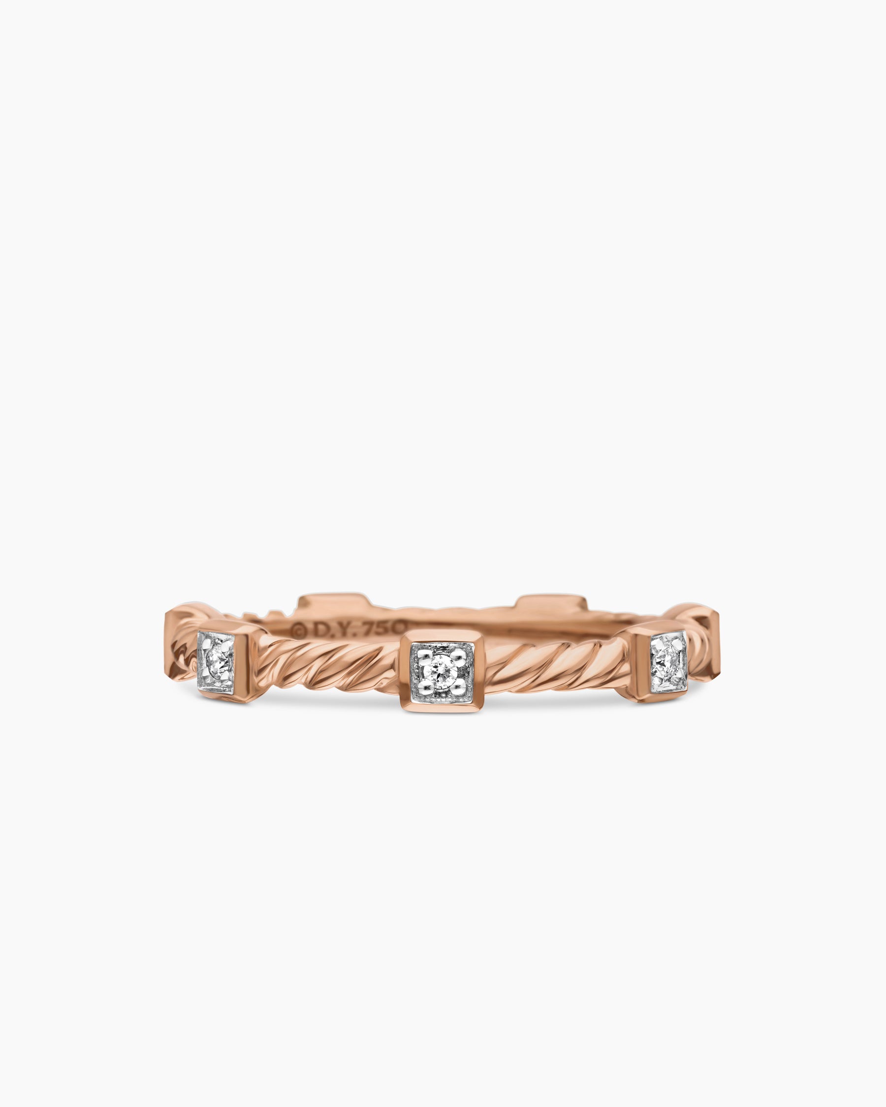 Cable Collectibles Stations Stack Ring in 18K Rose Gold with Diamonds, 2mm