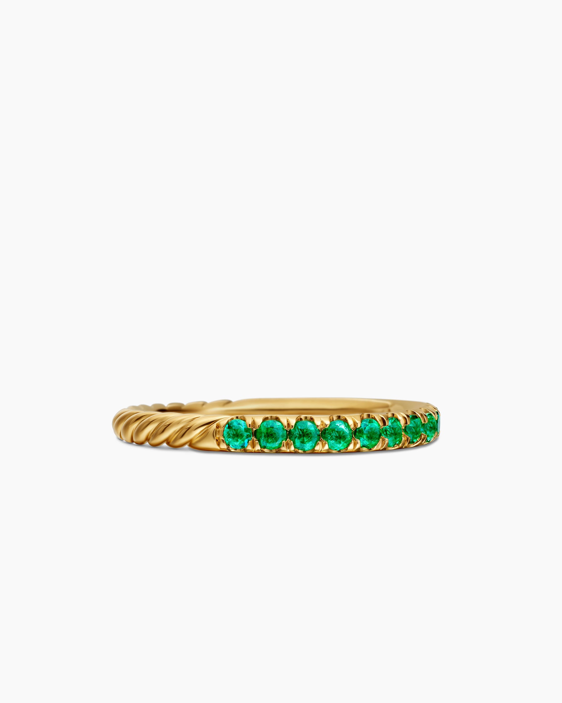 Cable Collectibles Stack Ring in 18K Yellow Gold with Pavé Emeralds, 2mm