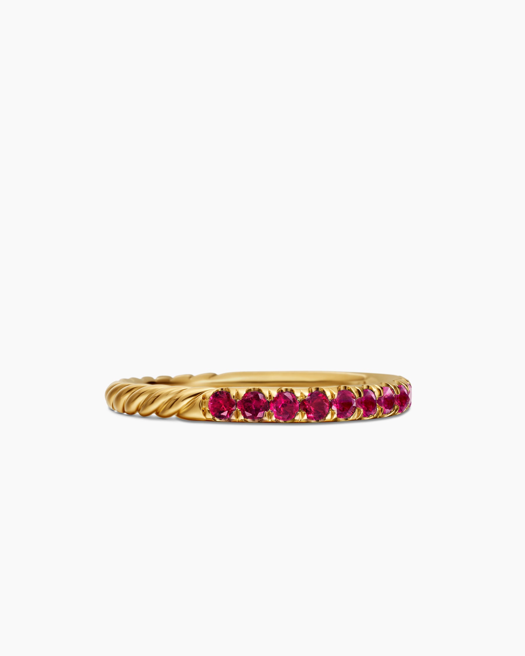 Cable Collectibles Stack Ring in 18K Yellow Gold with Pavé Rubies, 2mm