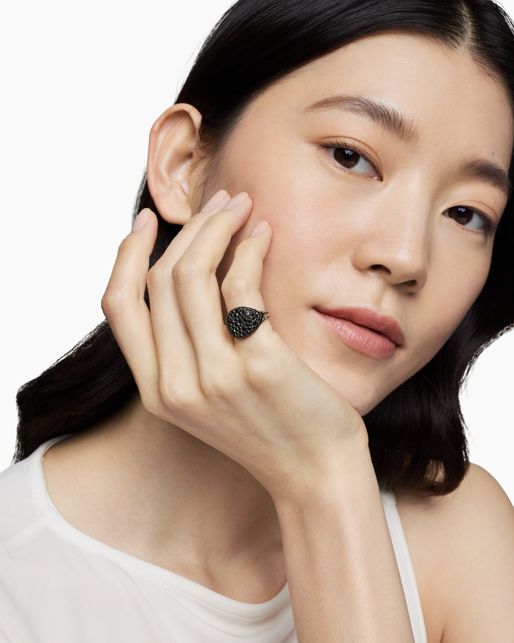 Alternative view of Pavé Pinky Ring in 18K White Gold with Black Diamonds, 13mm