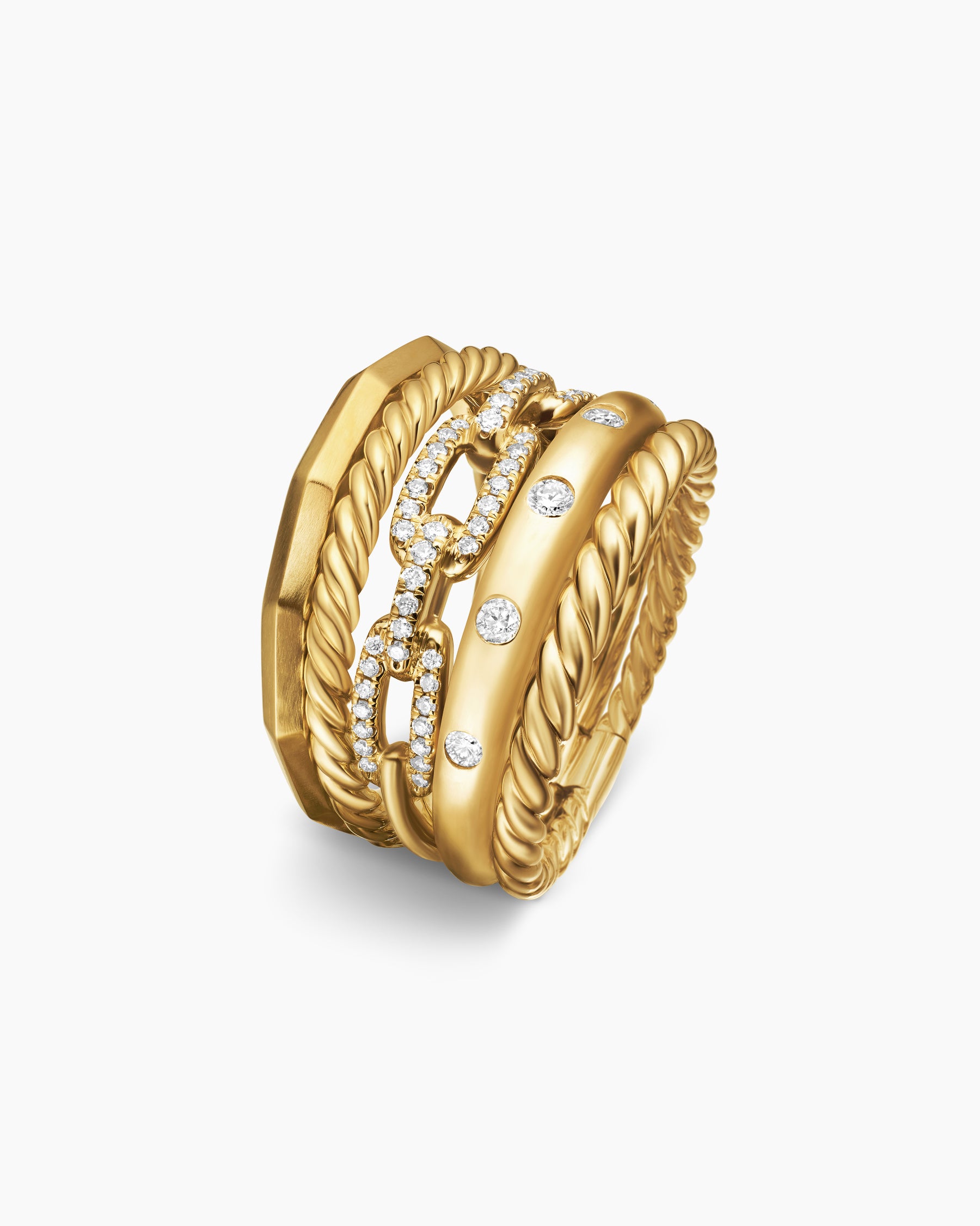 Stax Five Row Ring in 18K Yellow Gold with Diamonds, 15mm - Image 3