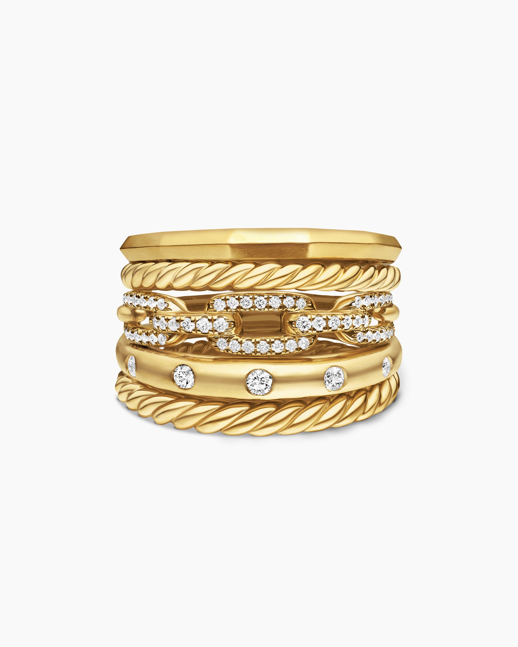Stax Five Row Ring in 18K Yellow Gold with Diamonds, 15mm - Image 4