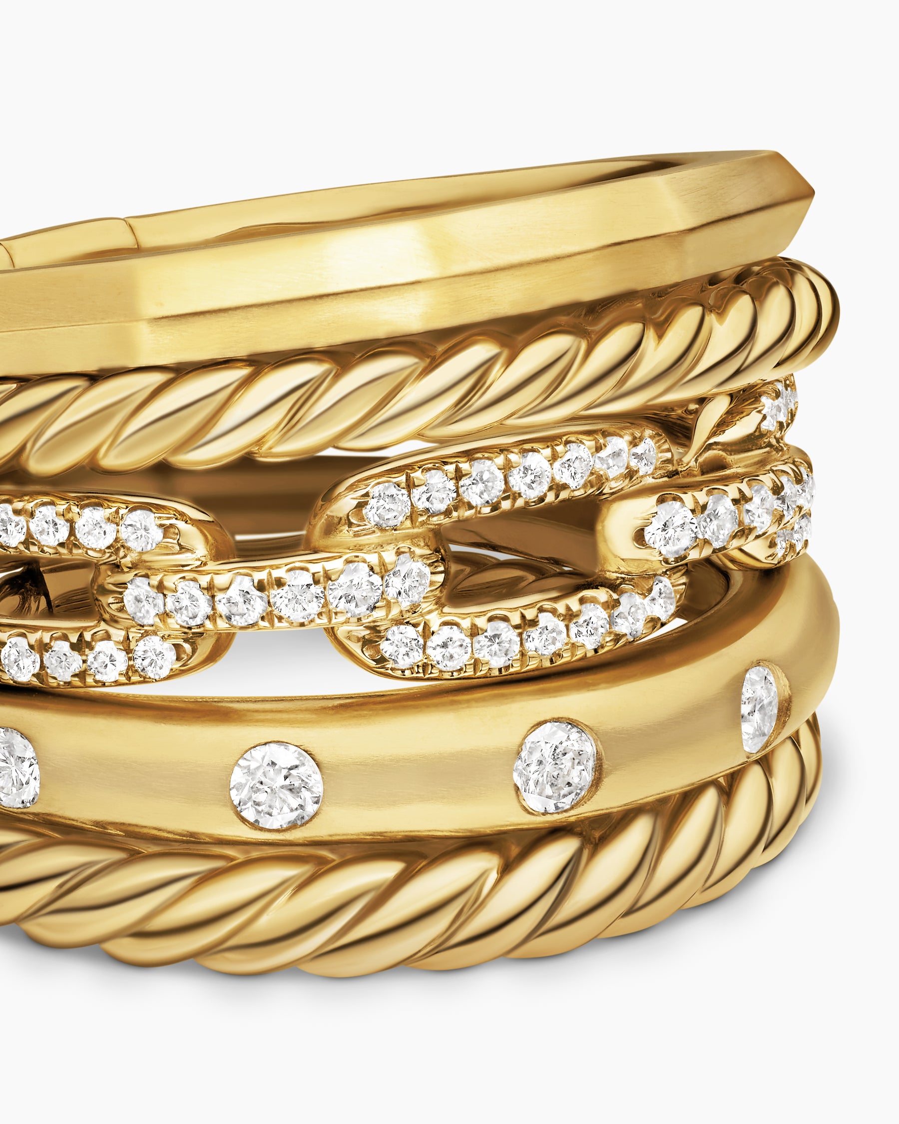 Stax Five Row Ring in 18K Yellow Gold with Diamonds, 15mm - Image 5