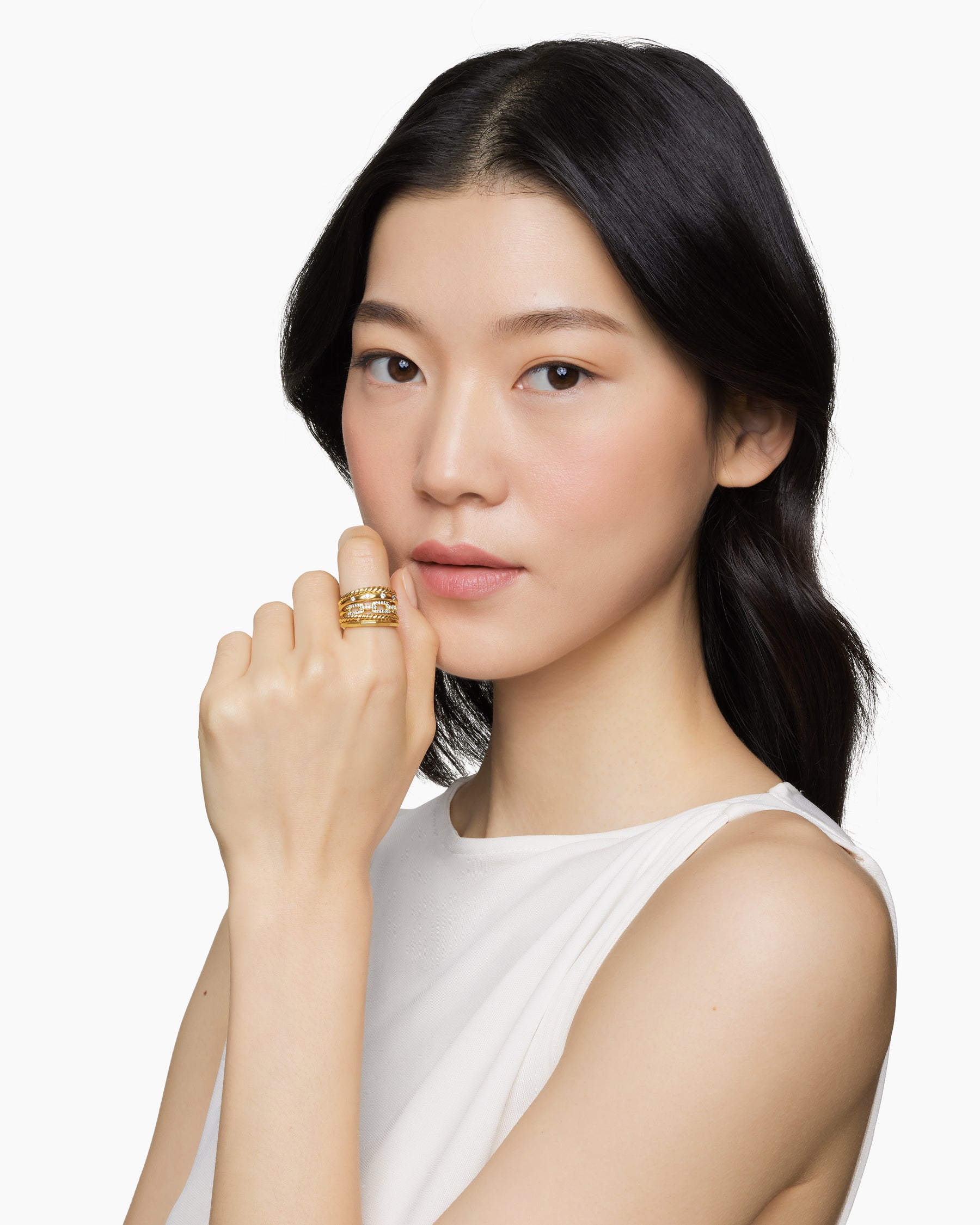 Alternative view of Stax Five Row Ring in 18K Yellow Gold with Diamonds, 15mm