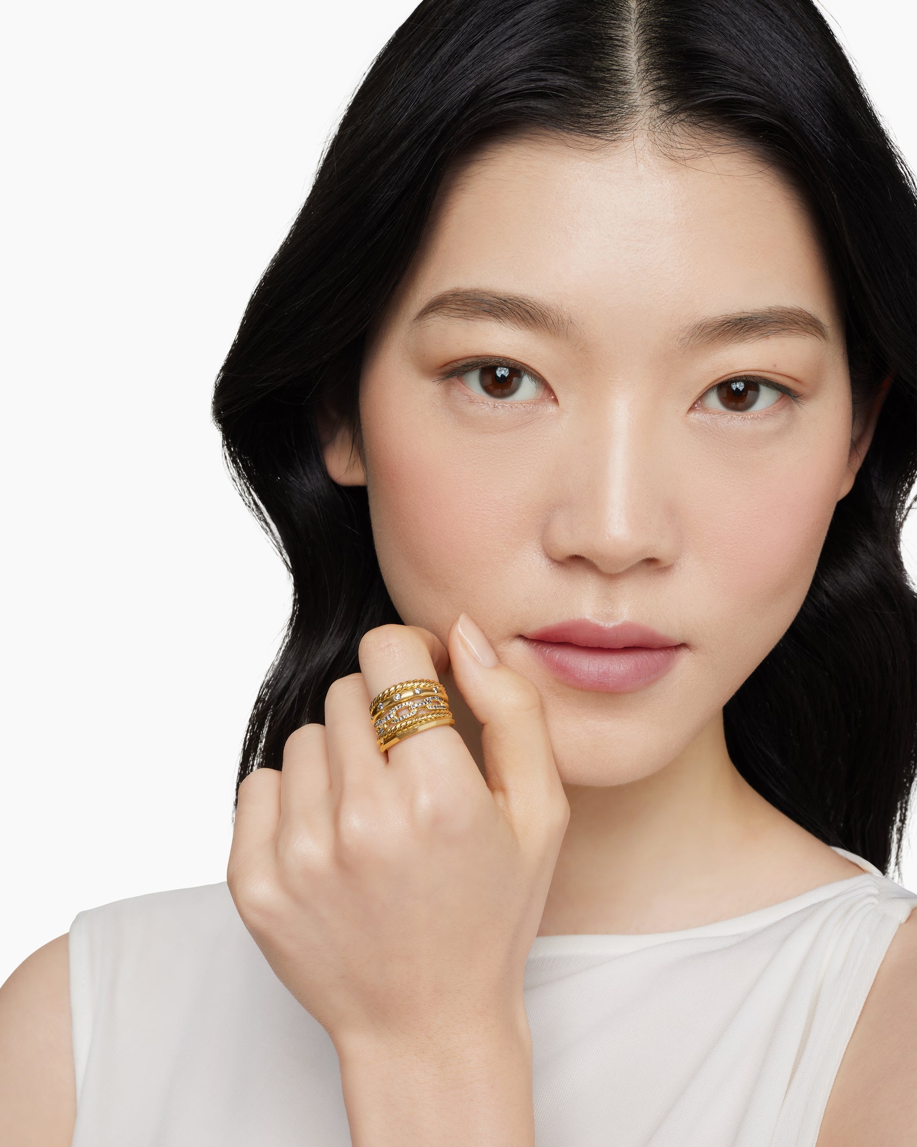 Stax Five Row Ring in 18K Yellow Gold with Diamonds, 15mm - Image 8