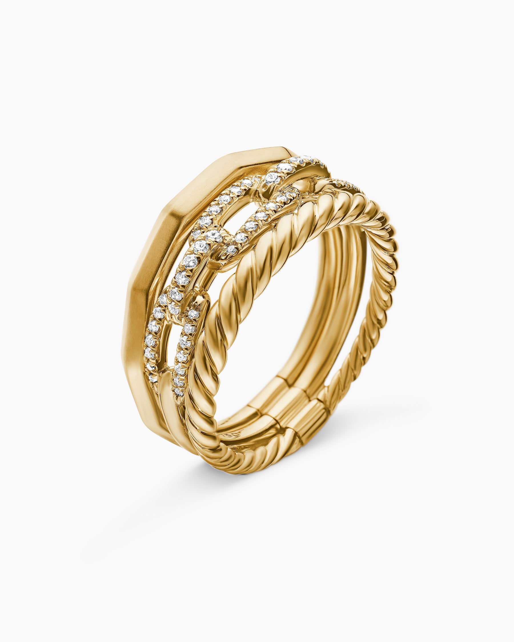 Stax Three Row Ring in 18K Yellow Gold with Diamonds, 9.5mm - Image 3