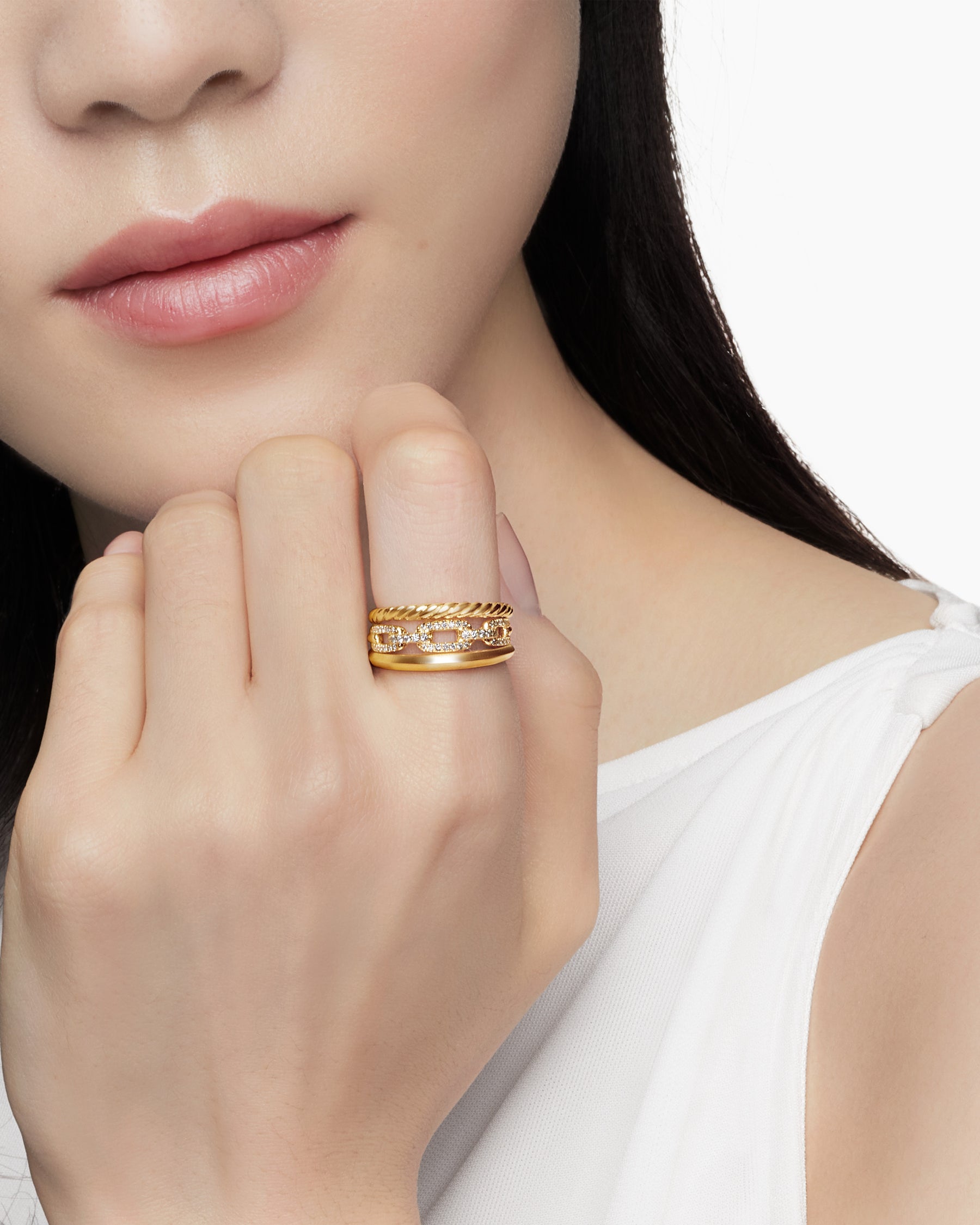 Stax Three Row Ring in 18K Yellow Gold with Diamonds, 9.5mm - Image 7