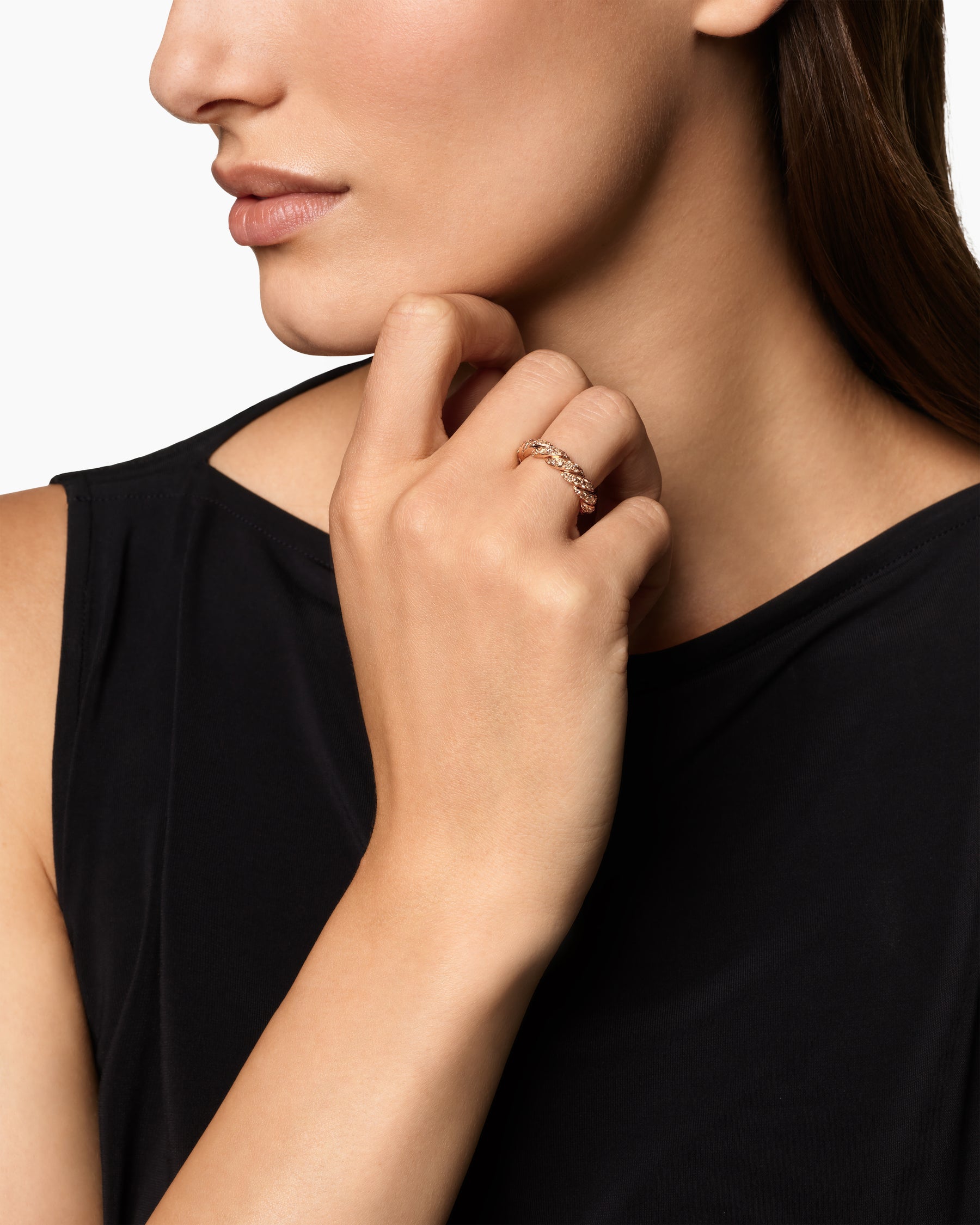Alternative view of Sculpted Cable Flex Band Ring in 18K Rose Gold with Cognac Diamonds, 5mm