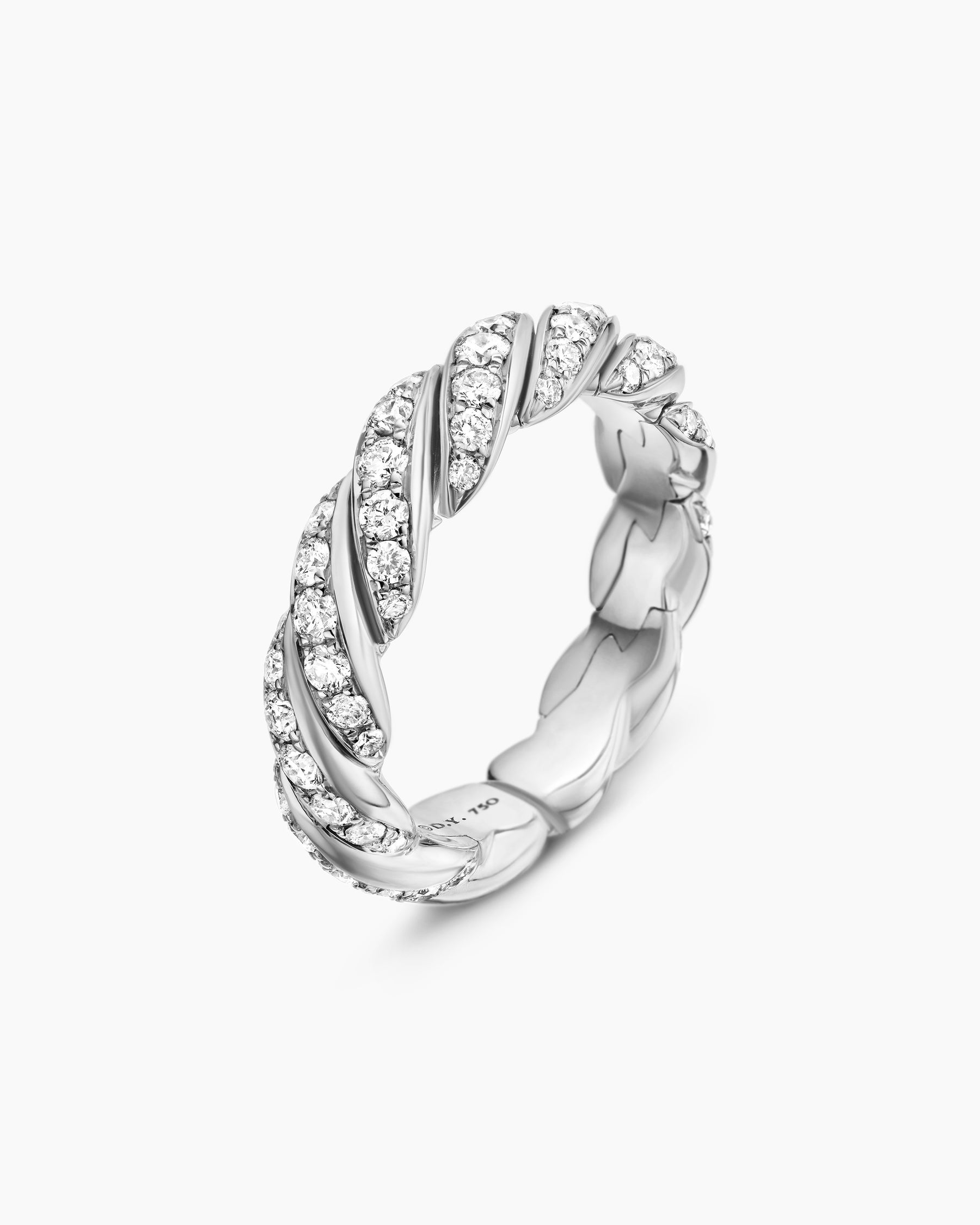 Sculpted Cable Flex Band Ring in 18K White Gold with Diamonds, 5mm - Image 3