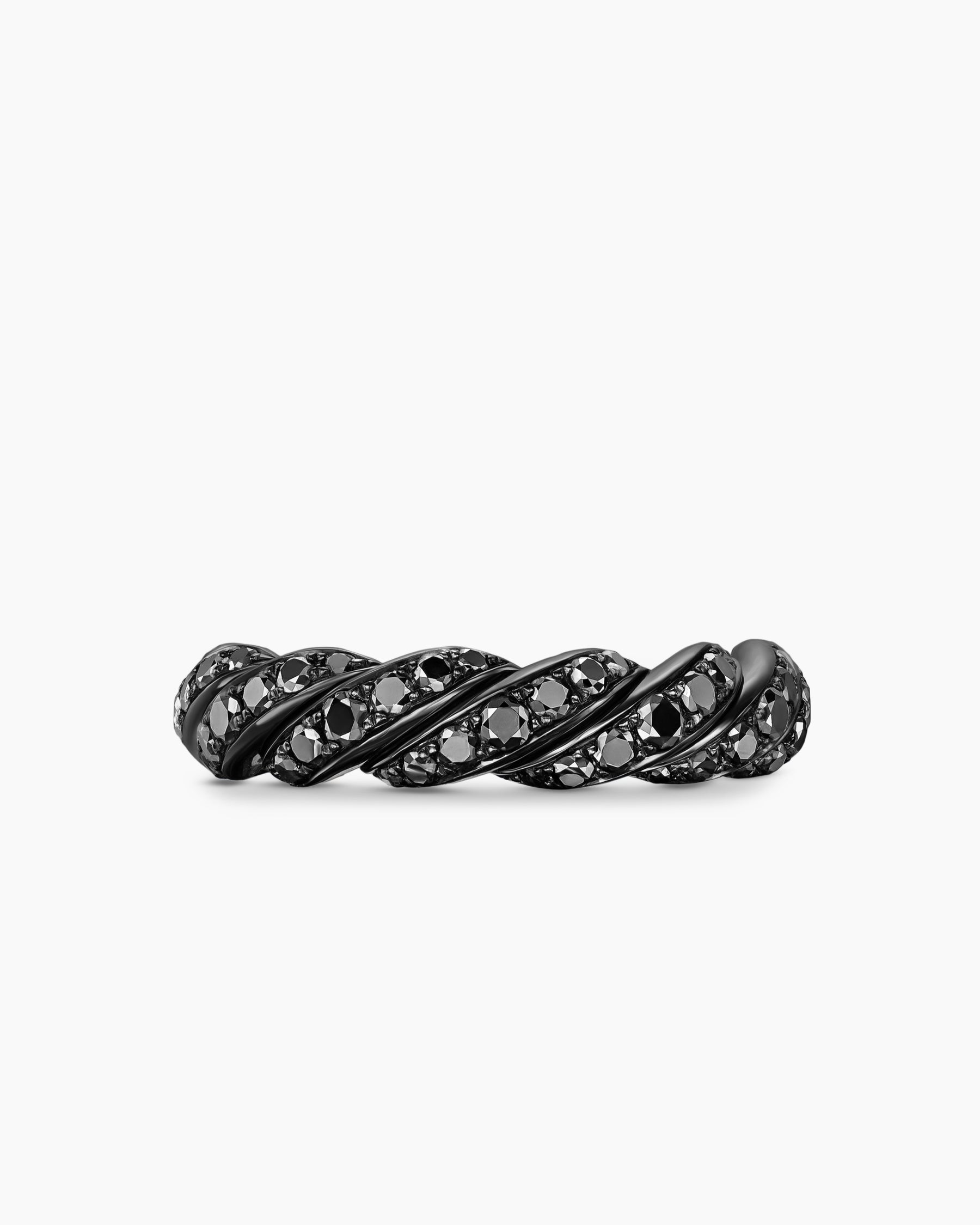 Sculpted Cable Flex Band Ring in 18K White Gold with Black Rhodium and Black Diamonds, 5mm - Image 4