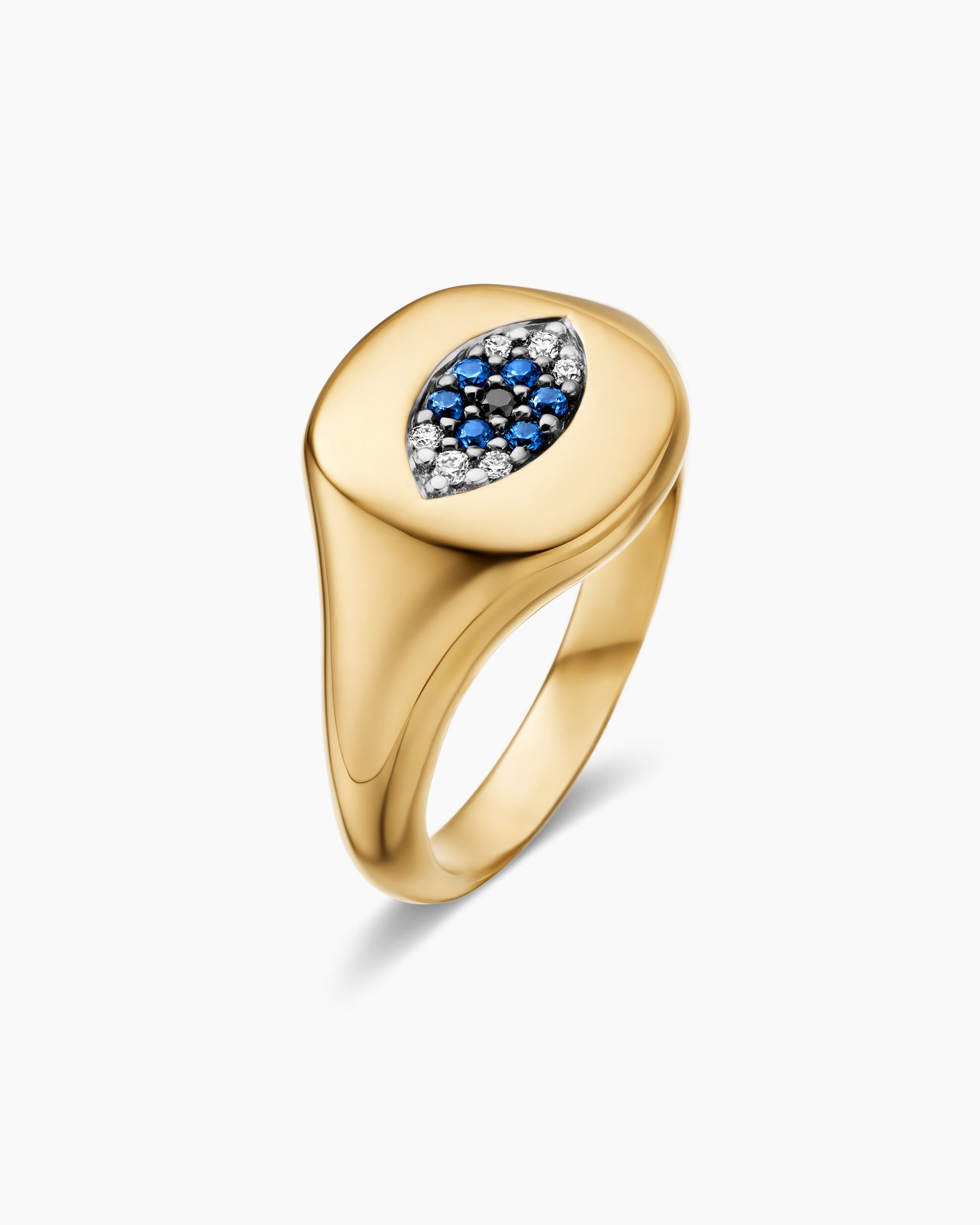 Cable Collectibles Evil Eye Pinky Ring in 18K Yellow Gold with Pavé Sapphires and Diamonds, 9.7mm - Image 3