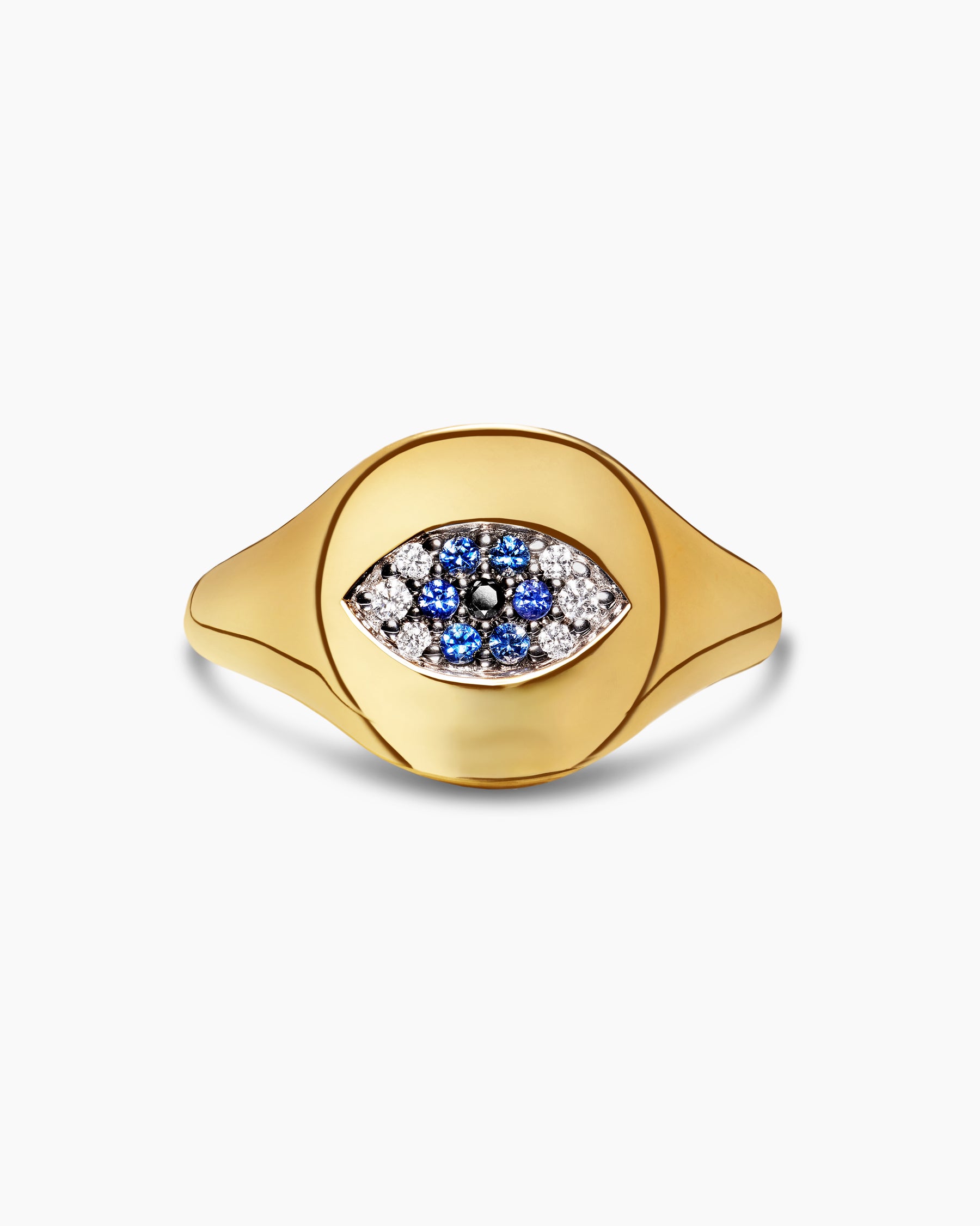 Cable Collectibles Evil Eye Pinky Ring in 18K Yellow Gold with Pavé Sapphires and Diamonds, 9.7mm - Image 4