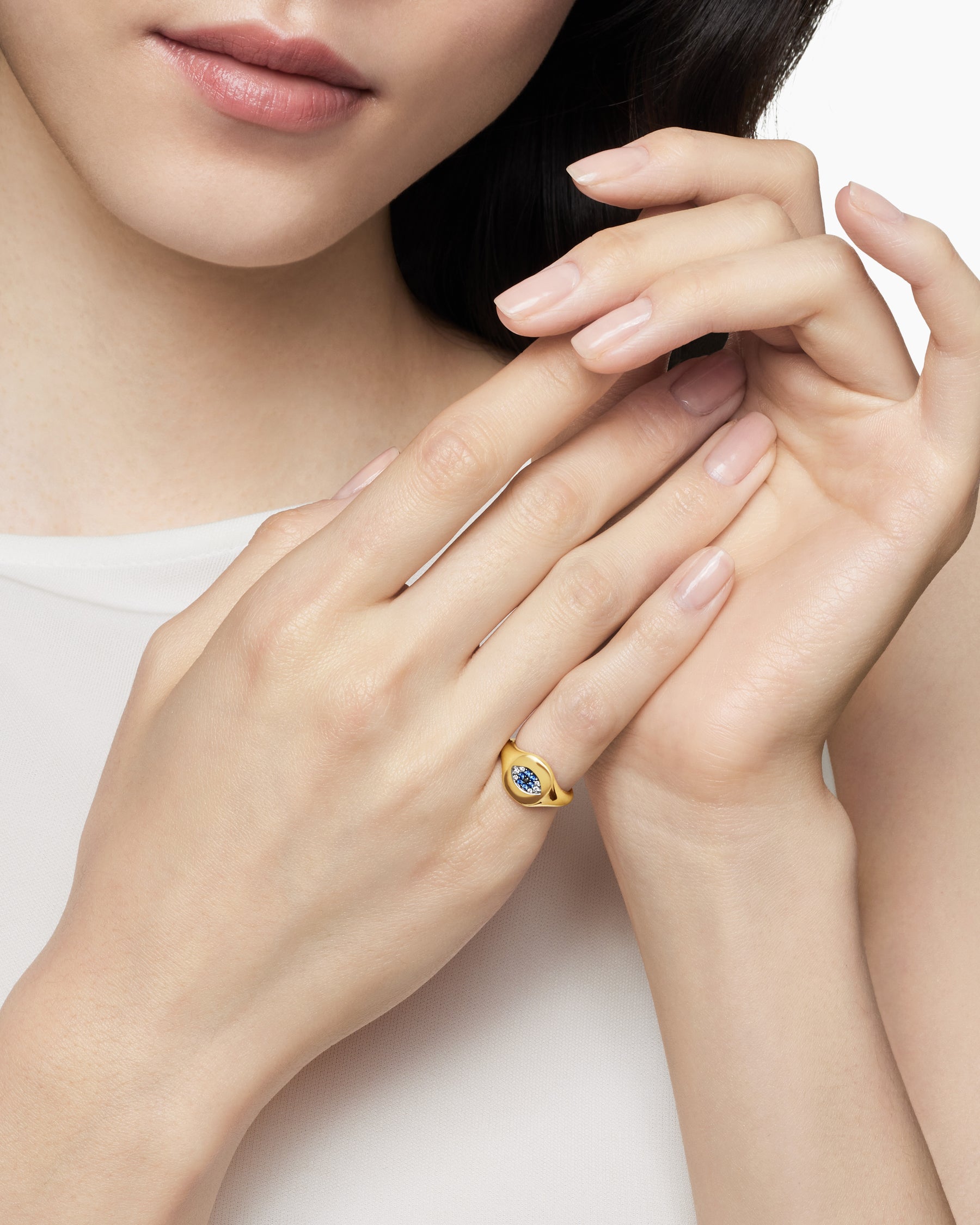Cable Collectibles Evil Eye Pinky Ring in 18K Yellow Gold with Pavé Sapphires and Diamonds, 9.7mm - Image 7