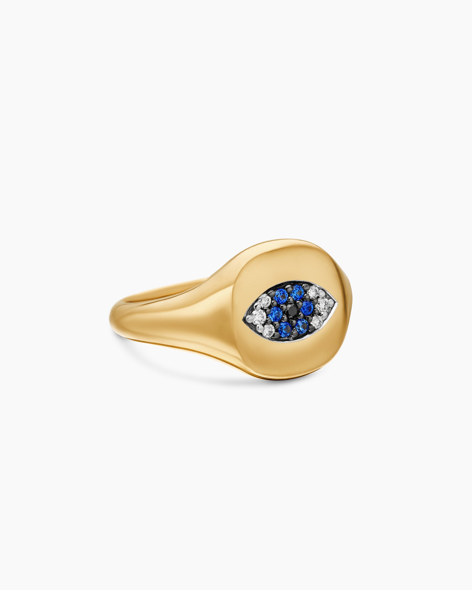 Cable Collectibles Evil Eye Pinky Ring in 18K Yellow Gold with Pavé Sapphires and Diamonds, 9.7mm