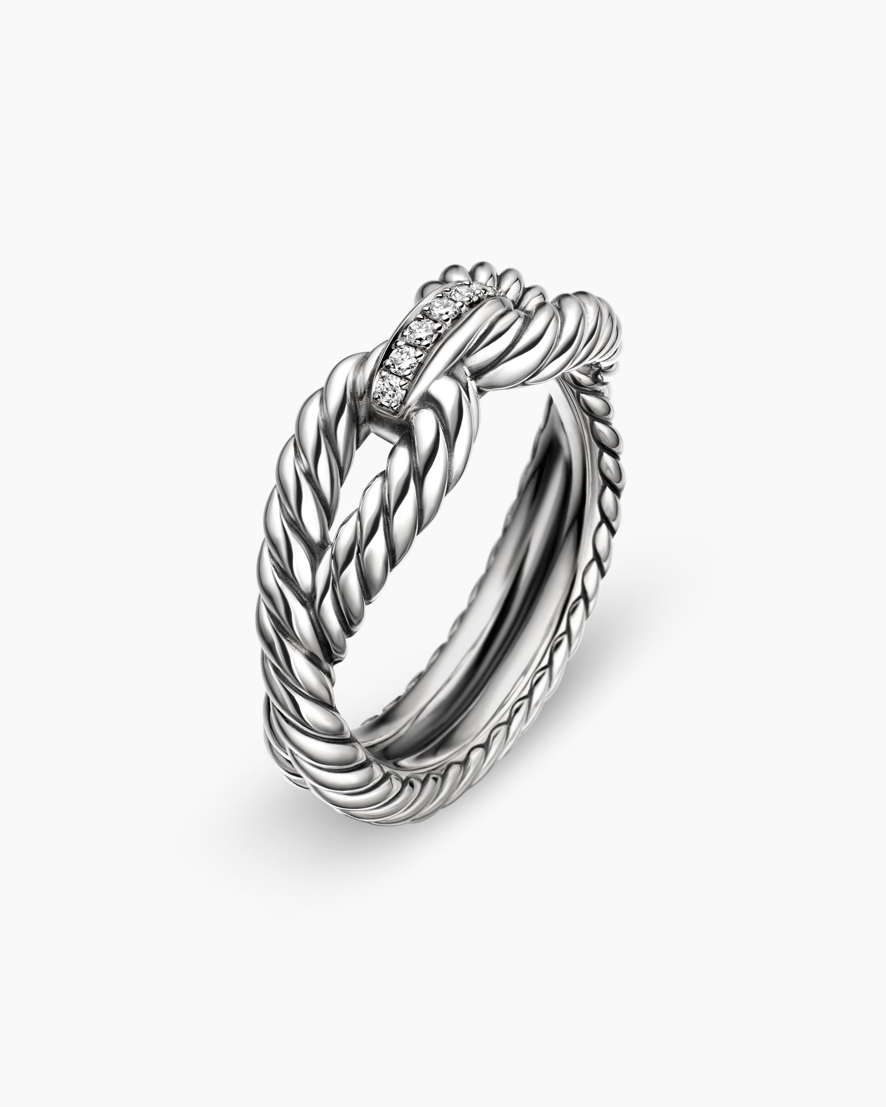 Cable Loop Band Ring in Sterling Silver with Diamonds, 7mm - Image 3