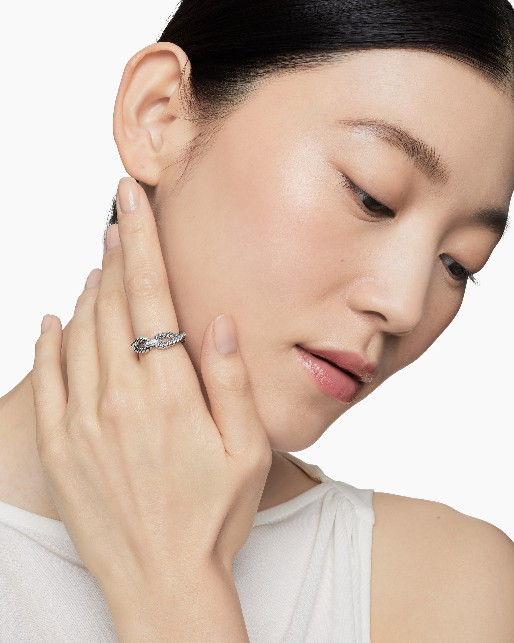 Cable Loop Band Ring in Sterling Silver with Diamonds, 7mm - Image 7
