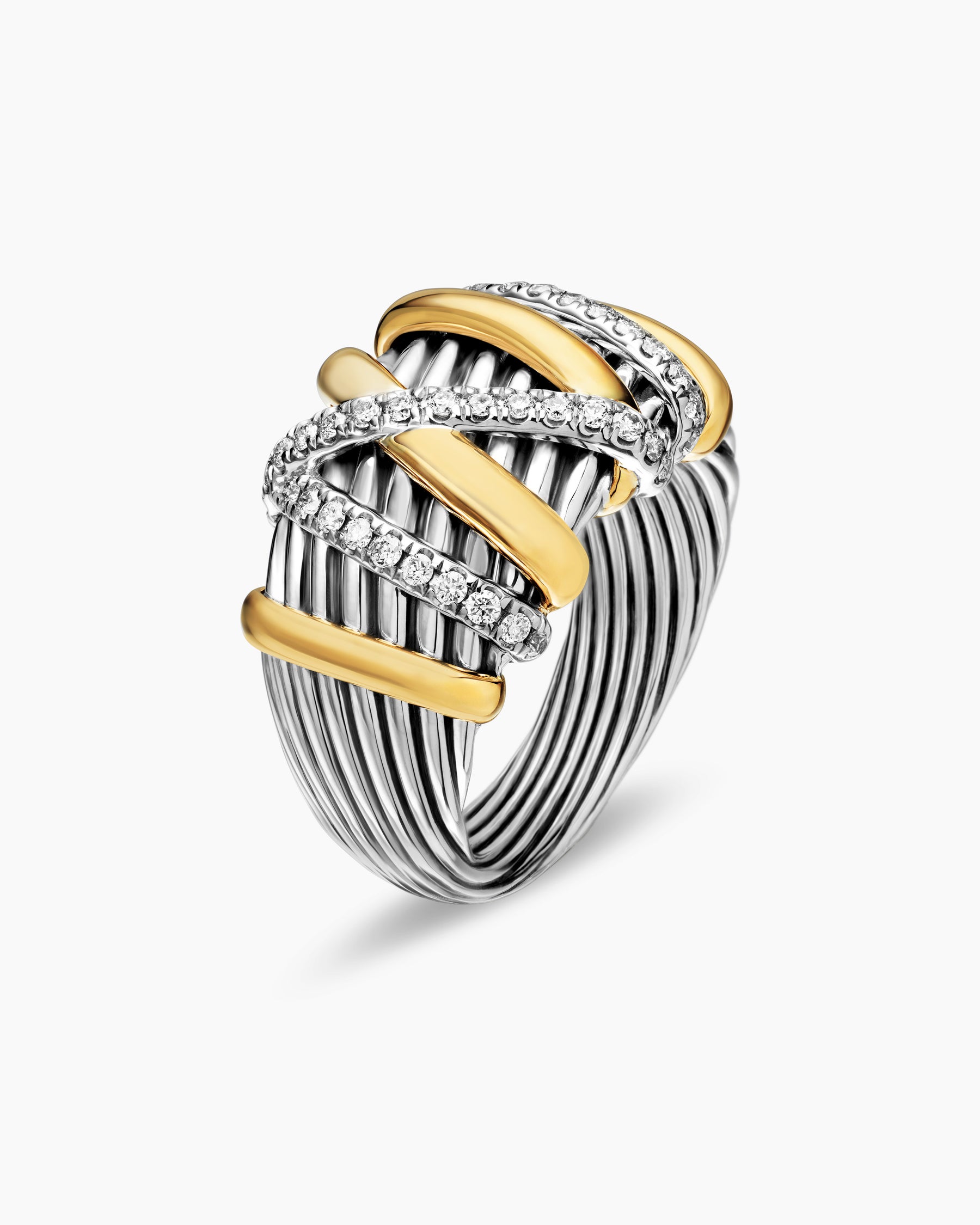 Helena Ring in Sterling Silver with 18K Yellow Gold and Diamonds, 15mm - Image 3