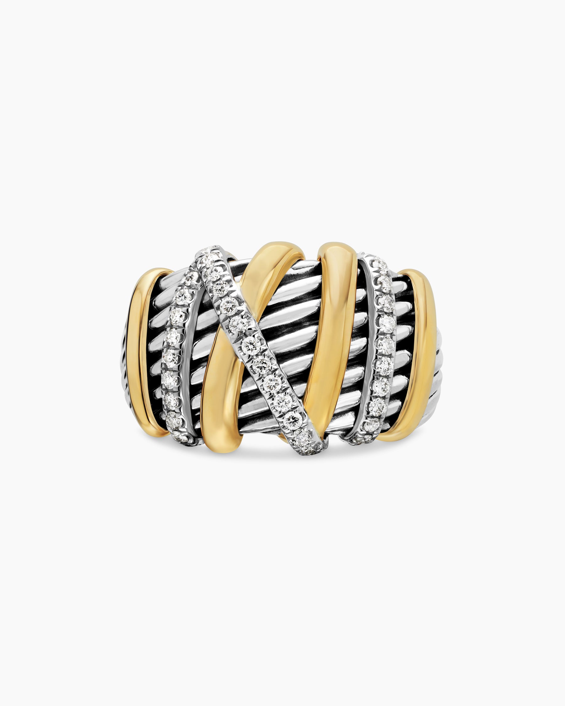 Helena Ring in Sterling Silver with 18K Yellow Gold and Diamonds, 15mm - Image 4